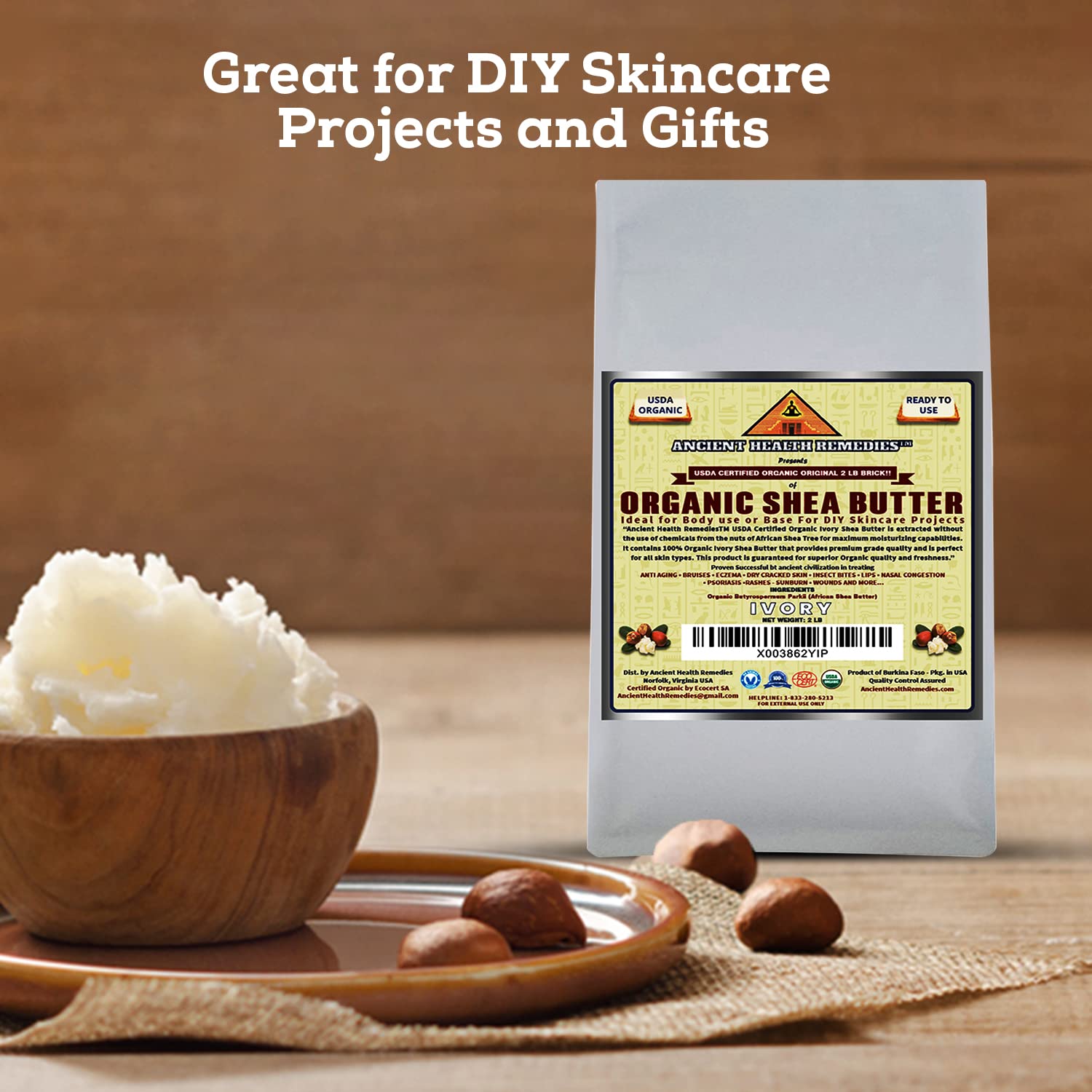 USDA Certified Organic Unrefined Raw AFRICAN IVORY SHEA BUTTER BLOCKS/JAR Bulk Size Grade A for Anti Aging, Dry Skin, Base for DIY Body Butter, Beauty, Skin Moisturizer & Hand Cream