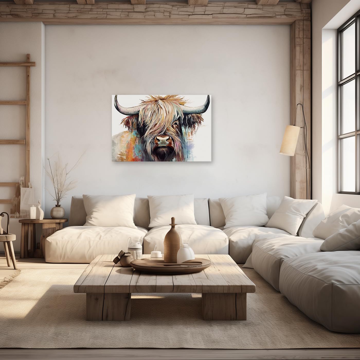 CCWACPP Colorful Highland Cow Canvas Wall Art, Animal Pictures Print Abstract Painting, Farmhouse Bathroom Decor - Image 4