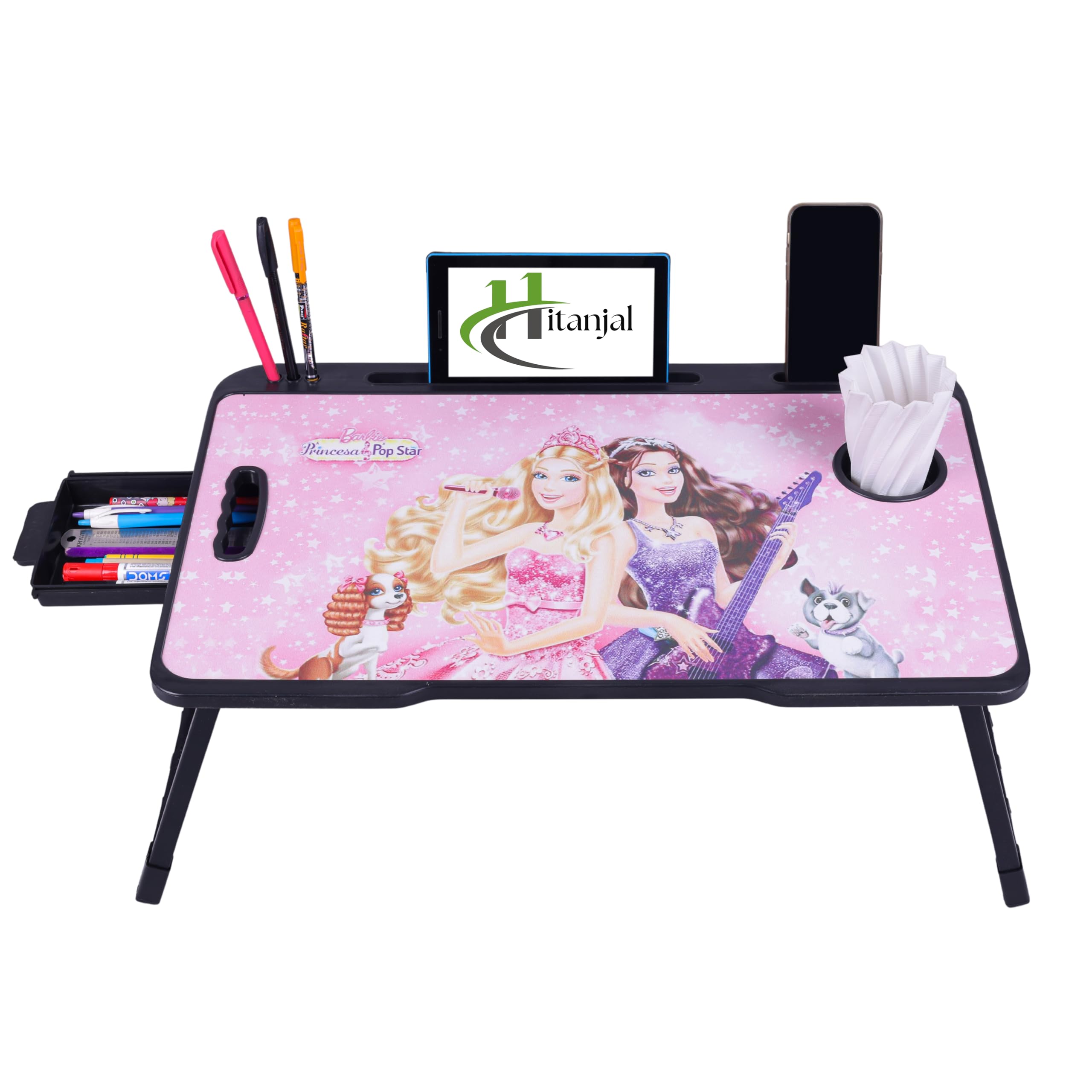 Foldable Wooden Mini Laptop Table for Bed, Study Table with Drawer, Mobile Holder (BARABIS)