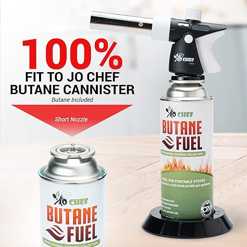 Miniatura 3 de Jo Chef Encendedor de butano profesional  Cabezal de soplete de butano recargable, encendedor de mano ajustable recargable con bloqueo de seguridad