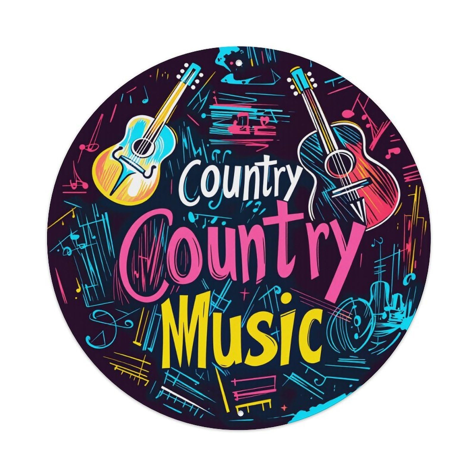 Country Music Guitar Notes Colorful Metal Tin Sign Vintage Garden Bedroom Cafe Bar Man Cave Home Wall Decor Metal Poster 8x8 inches