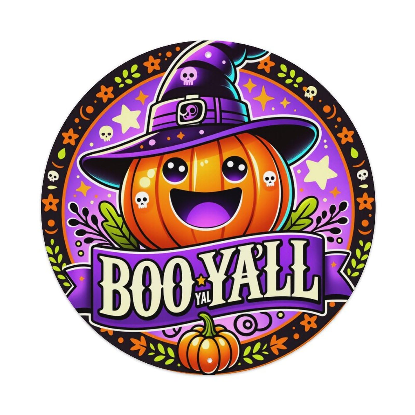 Pumpkin Witch Hat Stars Skulls Metal Tin Sign Vintage Garden Bedroom Cafe Bar Man Cave Home Wall Decor Metal Poster 8x8 inches