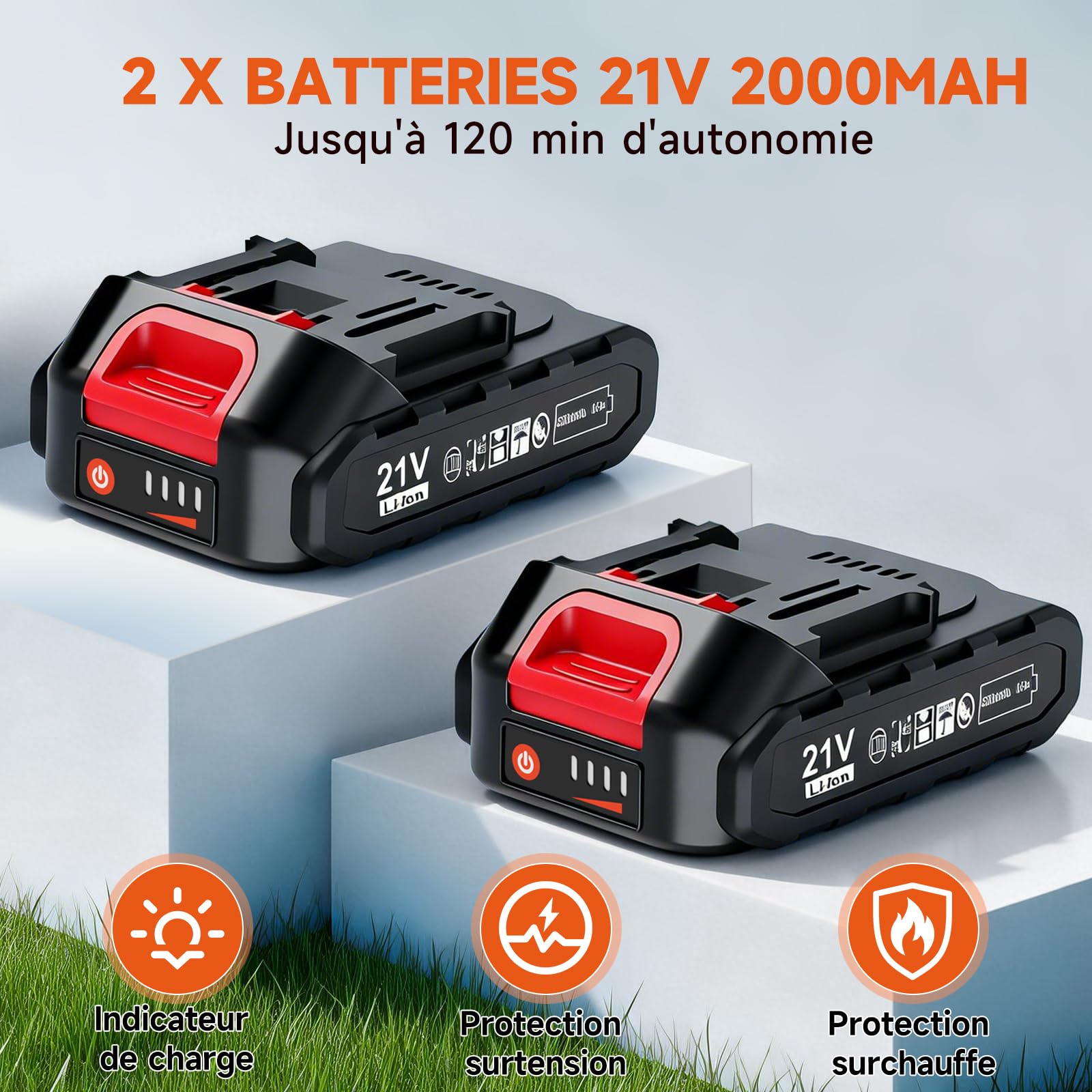 Coupe Bordure sans Fil 60cm 21V 2 Batteries, Débroussailleuse Électrique Pliable, Manche Télescopique 105-130cm, 26 Lames