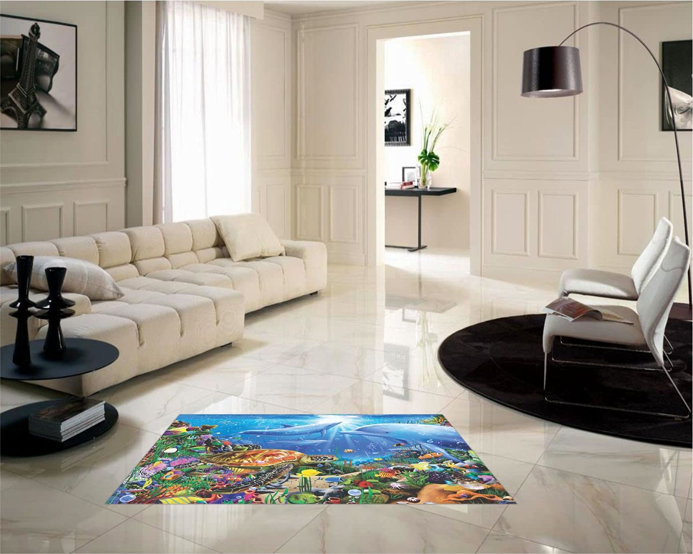 Dolphins and Tortoise in The sea Level, Floor Sticker