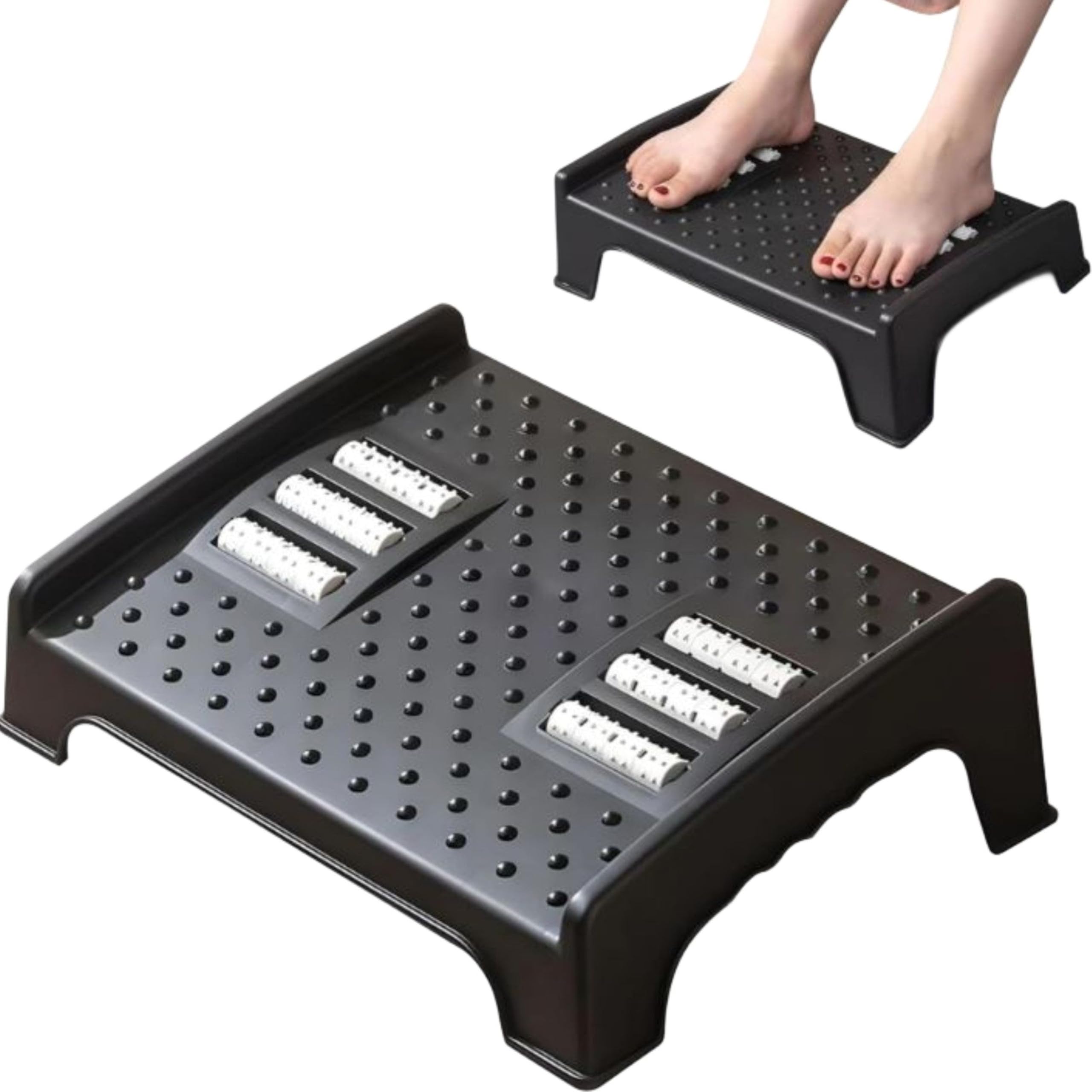 Foot Rest with Massage Rollers, 31x25x12 cm, Black | Rolling Wheel Design, Anti-Slip Raised Sides, Acupressure Nodules, Wide Platform, Under Desk Use-image-46