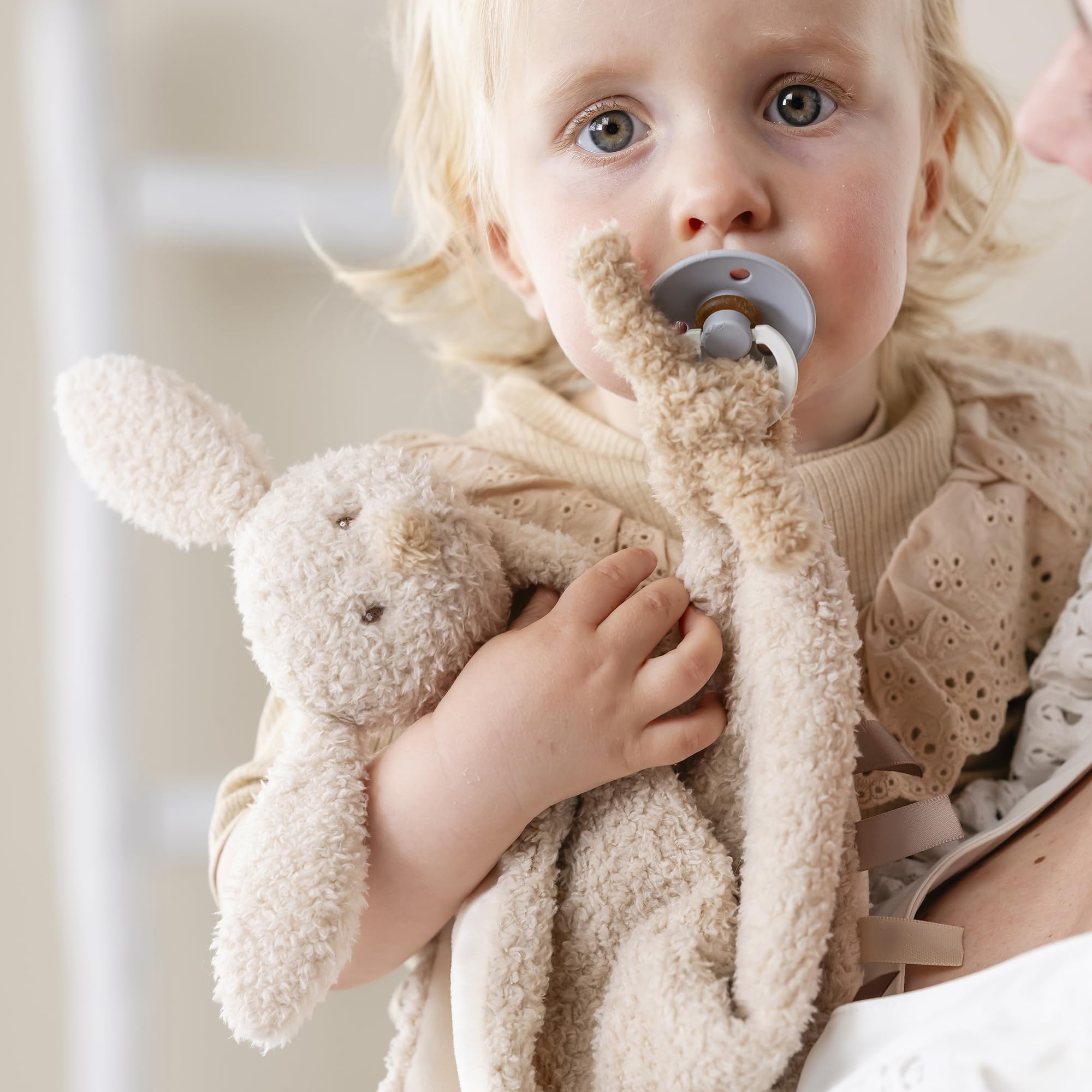 Nattou Maxi DouDou Comforter, Soft Cuddly Teddy Fabric, Baby and Infant Plush, Has Soother Attachment, Beige Bunny - Image 2