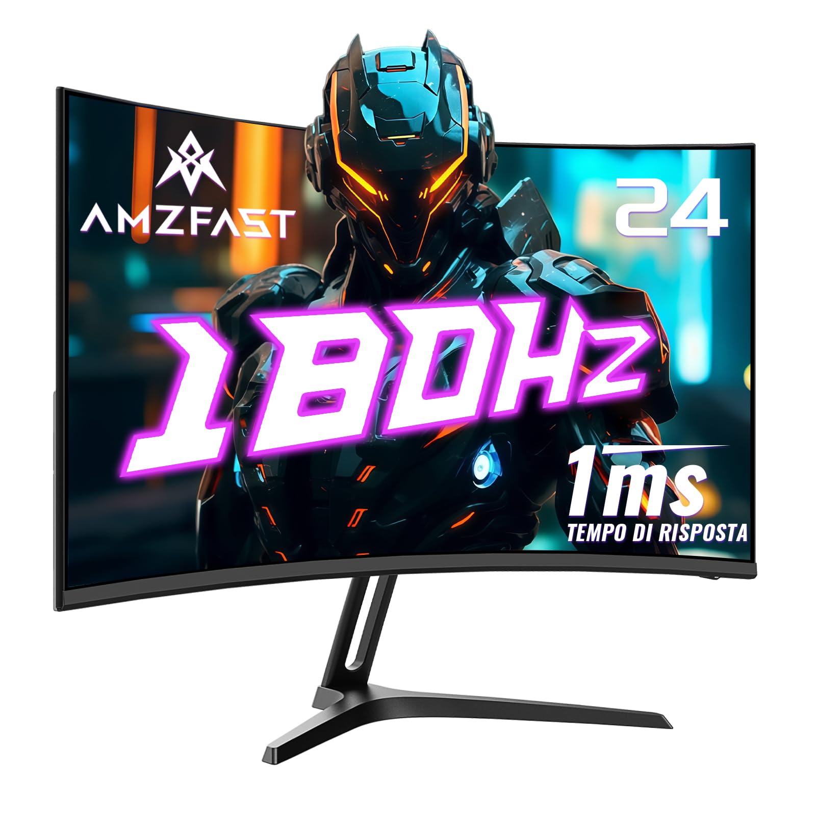 Amzfast Monitor Gaming Curvo 24'' - 180Hz, Full HD 1920x1080, 1ms MPRT, Adaptive Sync, sRGB 130% / DCI-P3 97%, HDMI 1.4 + DP 1.2, Filtro de luz Azul, VESA 75x75, AMZG24C1