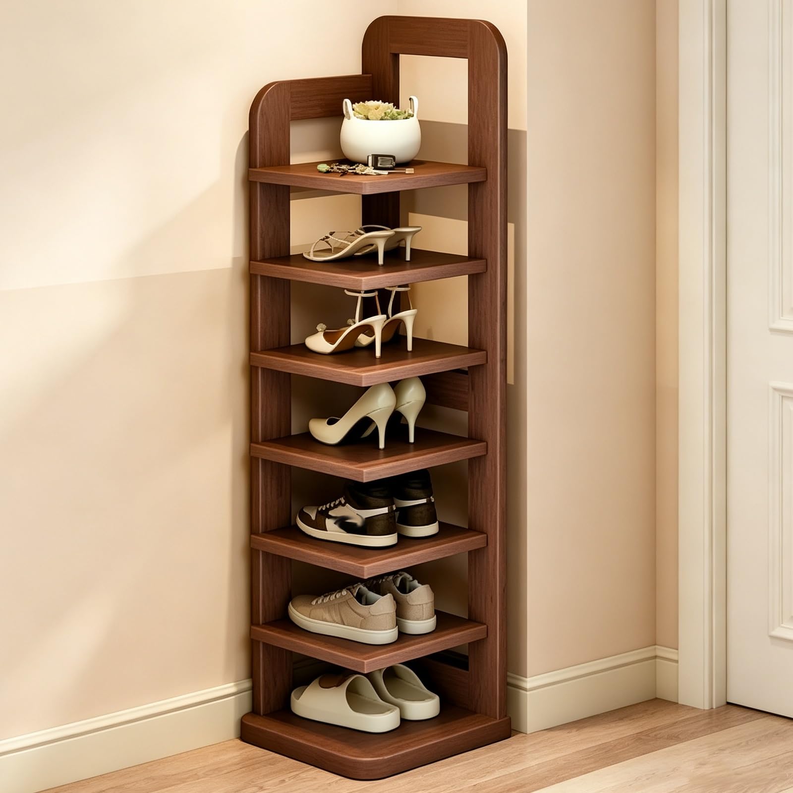Zapatero de Madera, 7 Niveles Organizador de Zapatos, Ahorro Espacio