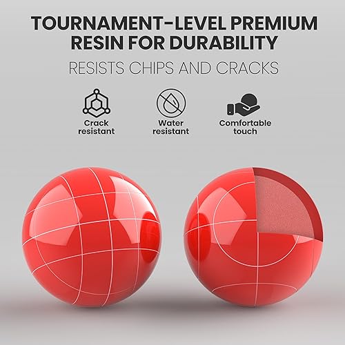 Miniatura 6 de Juego de bolas de bochas de 3.937 in de tamaño y peso reglamentarios para césped, juegos de Bocci de playa para 2-8 jugadores (verde y rojo)