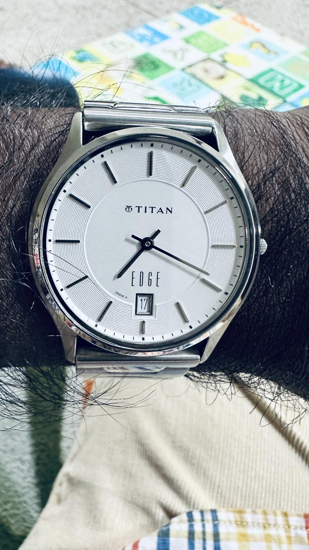 Edge Automatic Watch EDGE Titan Quartz Analog with Date Silver Dial Stainless Steel Strap ...