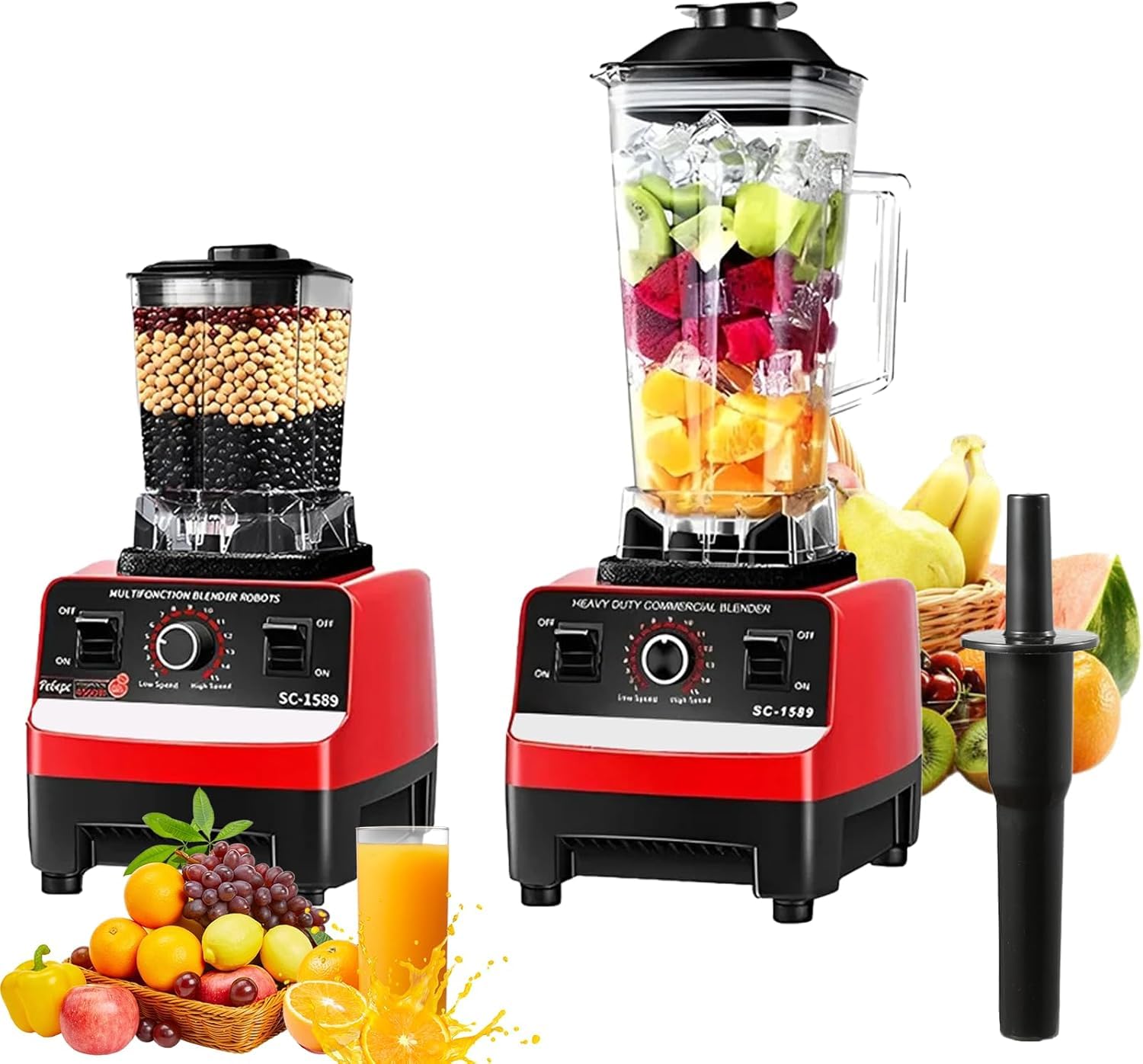 2-in-1 Smoothie Maker, 2000W Food Blender with 15 Speeds Control,1.5L+0.5L BPA Free Container,6-blade Stainless Steel Blade, for Milkshake, Ice Crusher, Smoothies, Fruit Juice, Protein Shake (Red)