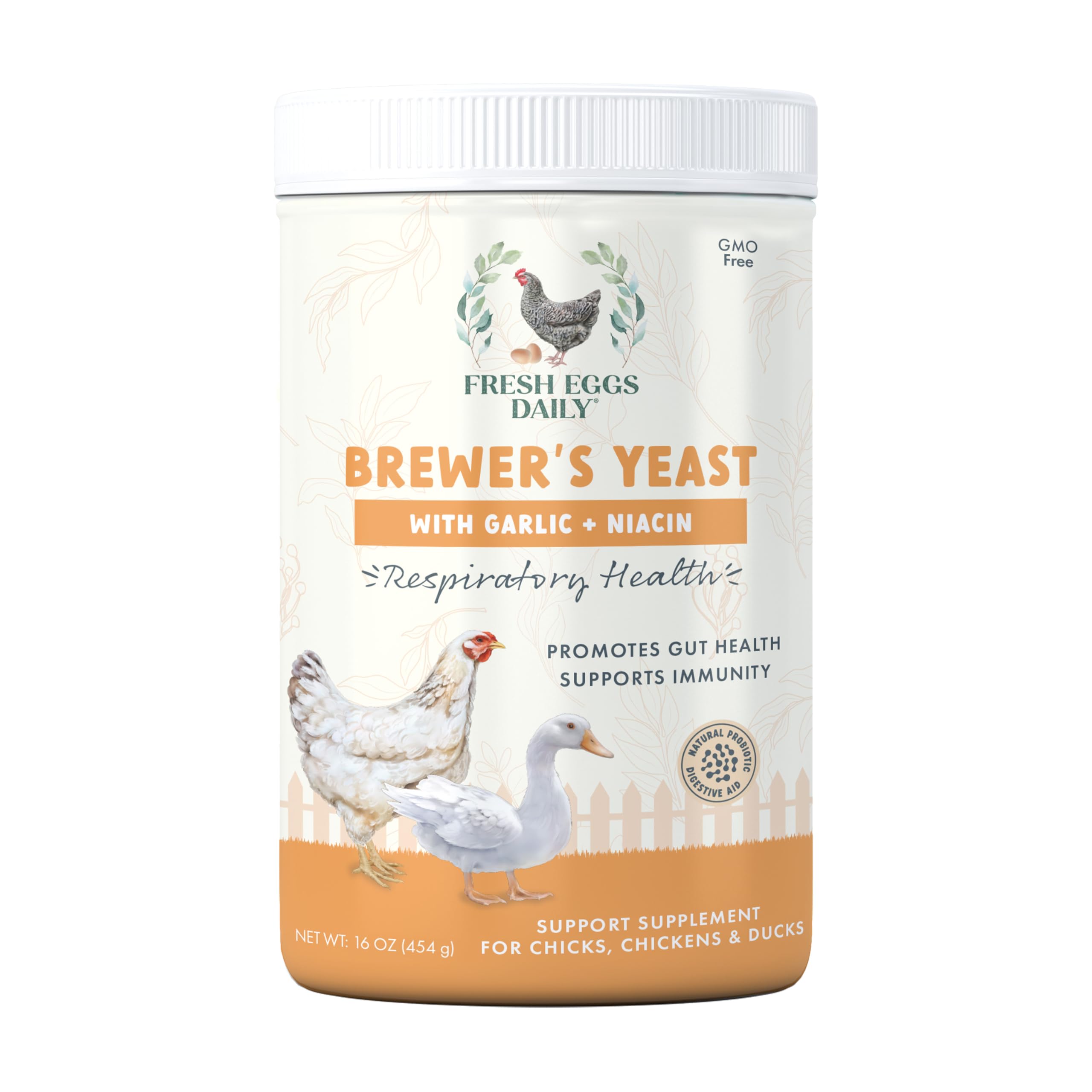 Fresh Eggs Daily Brewers Yeast Powder with Garlic & Niacin for Chicken & Duck Backyard Flocks - Suitable for Young Chicks & Ducklings - Supports Healthy Bone Development, Digestion & Immunity - 1lb