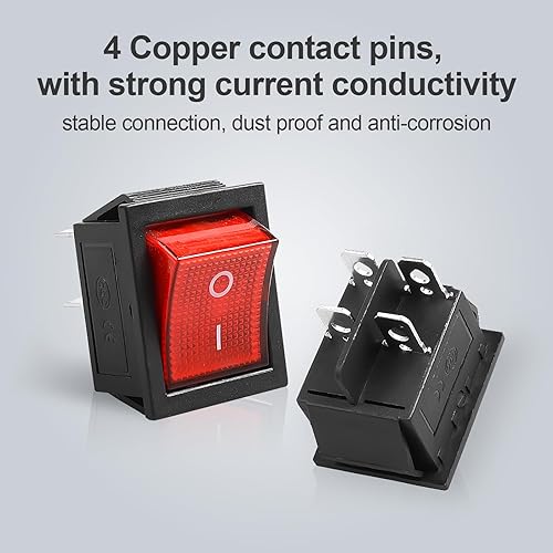 Vista 52 de Interruptor basculante de barco KCD1 negro de 2 posiciones y 2 pines SPST interruptor de panel 6A 250VCA 10A 125VAC, con 4 terminales azules 1pcs