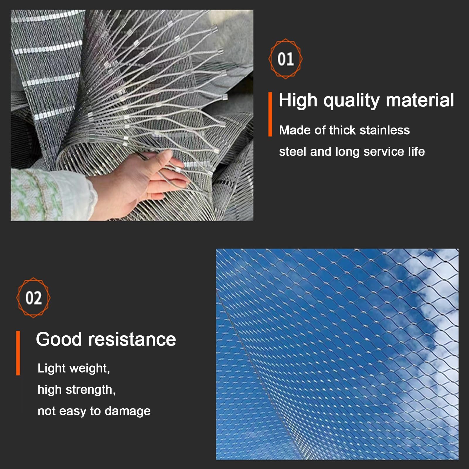Flexibel roestvrijstalen gaas, 304 roestvrijstalen metalen gaas, dierentuinkooihek, balkonbeschermingsnet, klimnet, veiligheidsnet, doe-het-zelfdecoratie
