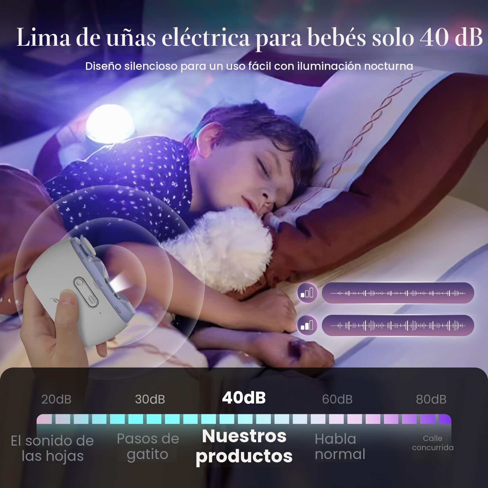 Cortaúñas eléctrico automático, lima de uñas portátil, sin ruido, restos de uñas, cubierta de uñas, lijado y pulido, 2 en 1, fácil operación, luz LED, cortador de uñas, cortador de uñas para niños