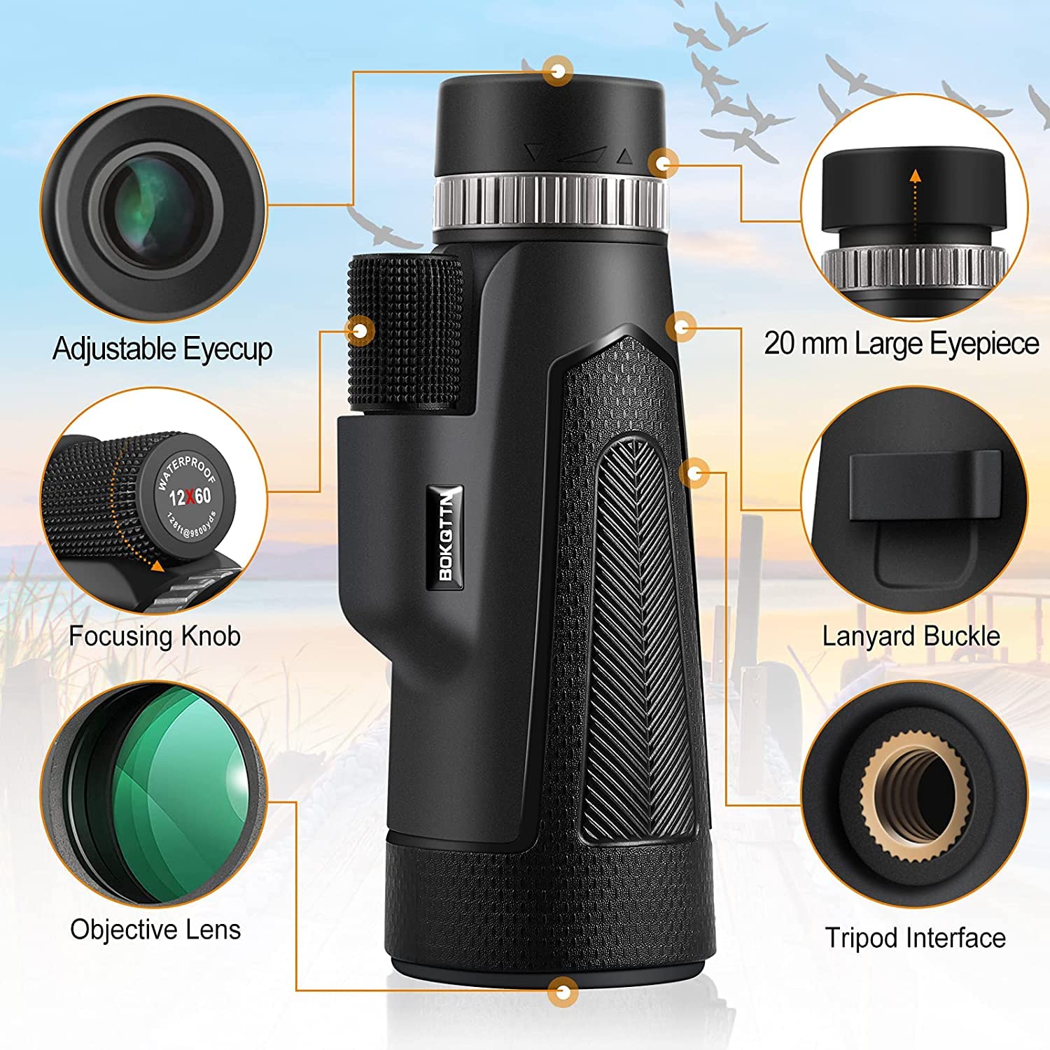 Olycism Monoculare 12x42 HD – Prisma BAK-4, FMC, Impermeabile, Con Supporto Smartphone E Treppiede Per Birdwatching E Concerti - 3