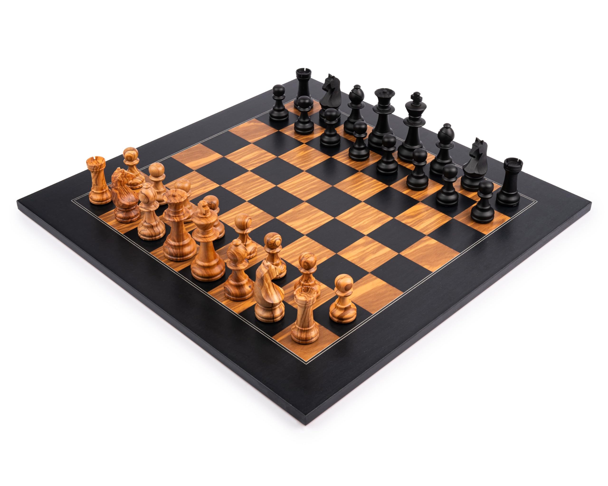 Square - Set di scacchi premium in legno, verde oliva nera 50, scatola esclusiva, scacchiera e pezzi degli scacchi - Set di scacchi in regalo