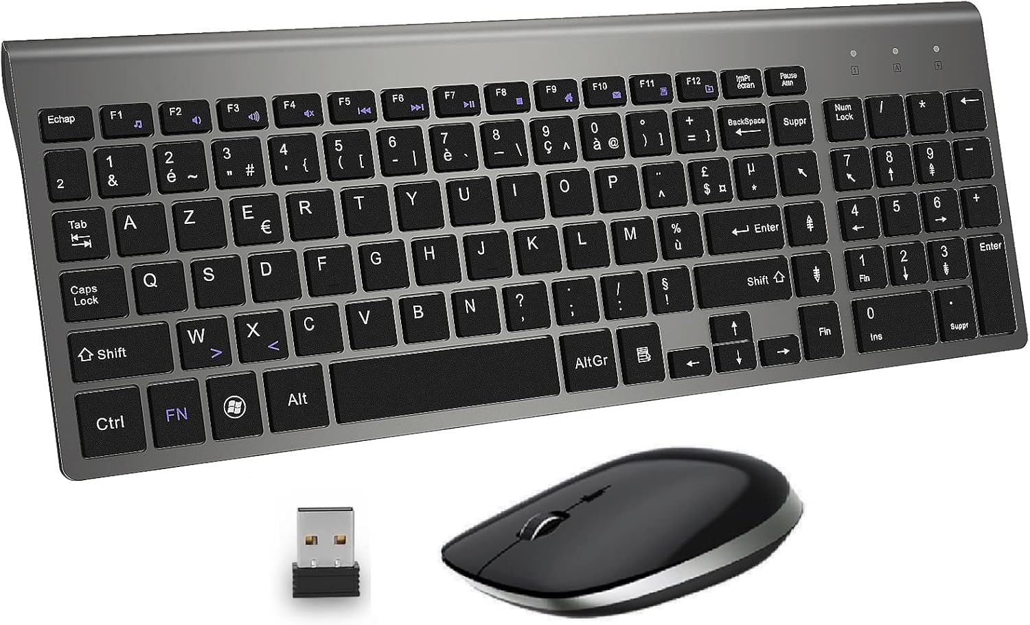 Clavier et Souris sans Fil - Ergonomique 2.4G Silent Compact Clavier de Souris Pleine Taille pour PC/Portable/Ordinateur/Laptop/TV (Noir)