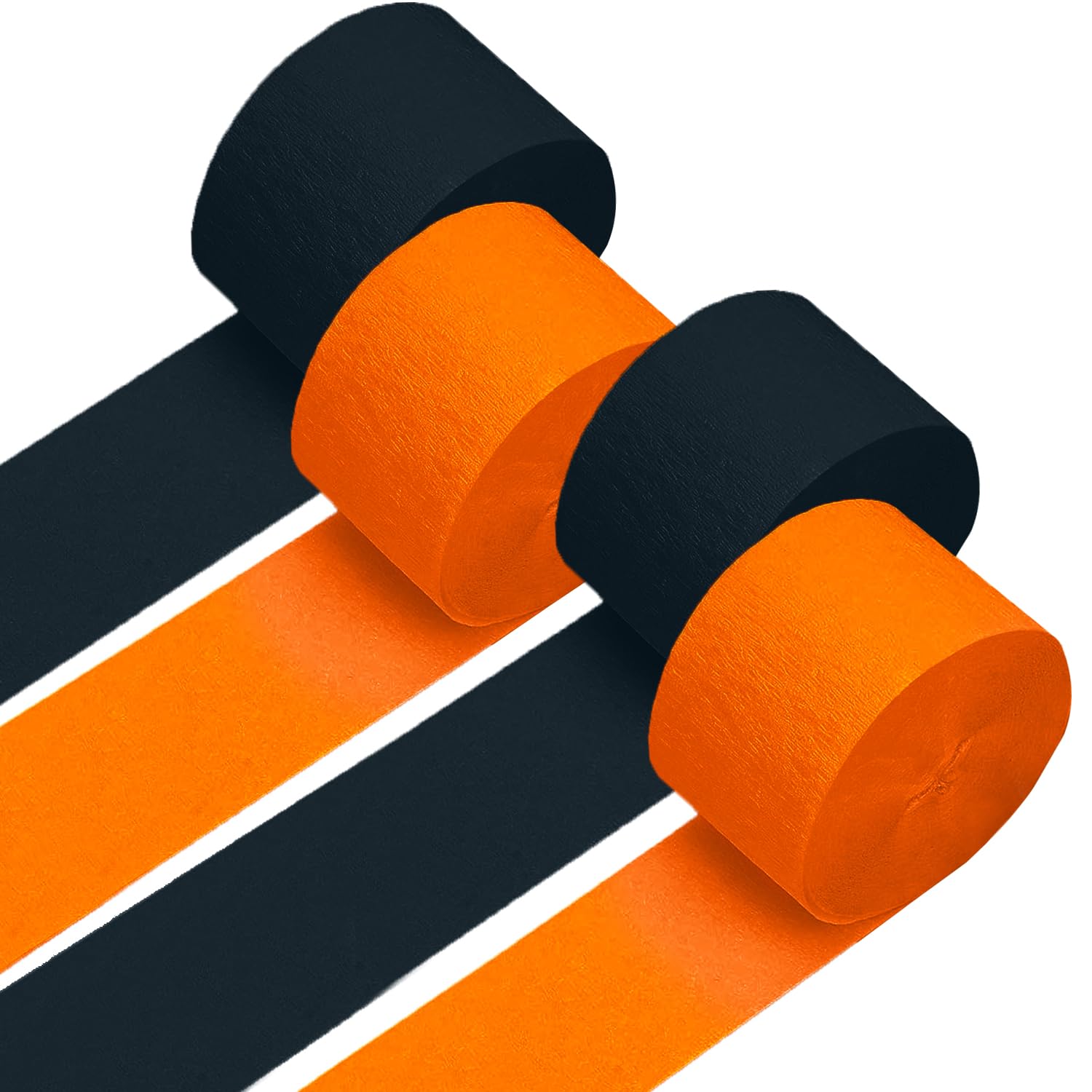 4 Crepe Paper Streamers Rolls, 328ft Pack of Black and Orange Crepe Paper for Halloween Party Birthday Office Door Wall Decorations Flower Making (1.8 inch x 82 ft/Roll)