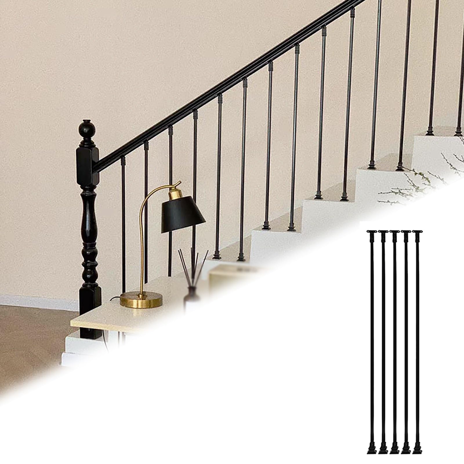 Metalowe słupki ogrodzeniowe Tralki schodowe z regulowanym wspornikiem, proste kwadratowe wrzeciona balustrad 14 mm Kolumnowe do ochrony(5 pcs)