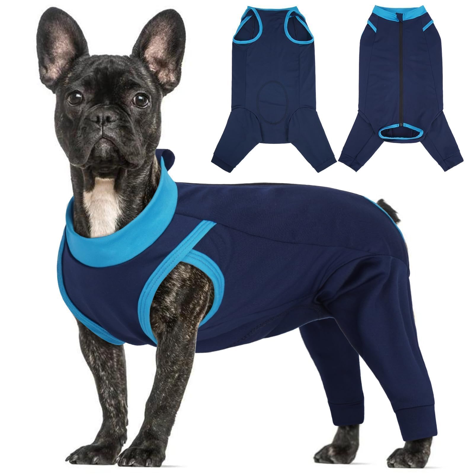 T'CHAQUE Dog Surgery Suit for Dogs After Surgery, Dog Onesie for Spay Surgery Female, Anti Licking Rear Leg Sleeve,Bodysuit for Abdominal Wounds Skin Disease,Substitute E-Collar &amp; Cone,Navy Blue,M