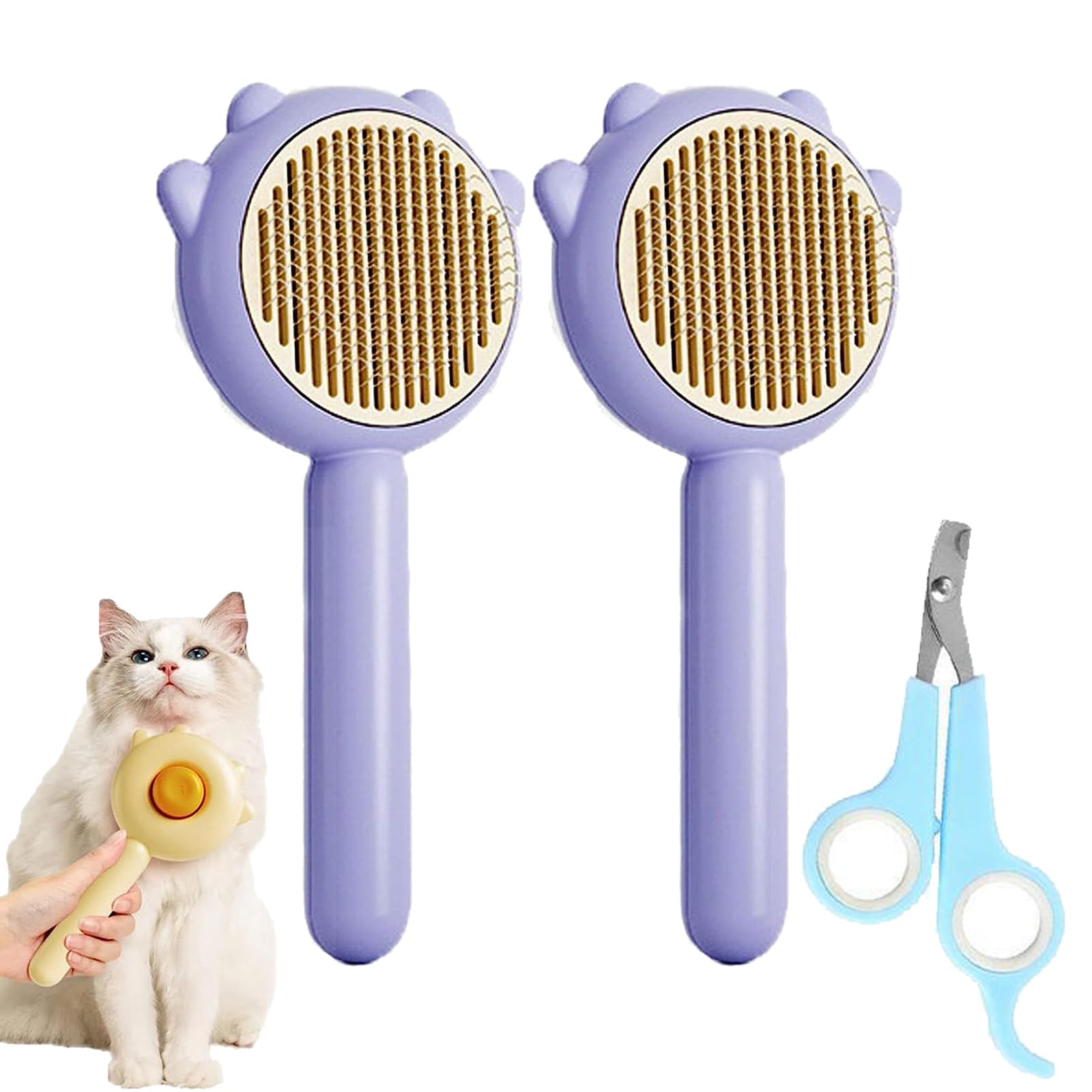 Cuddles and Meow Brush, Cuddles and Meow Sticky Brush, Cuddles Meow Cat Brush, Cuddles Meow Cat Hair Remover, Magic Pet Comb, 2023 New Pet Hair Cleaner Brush (2PCS-Lila)