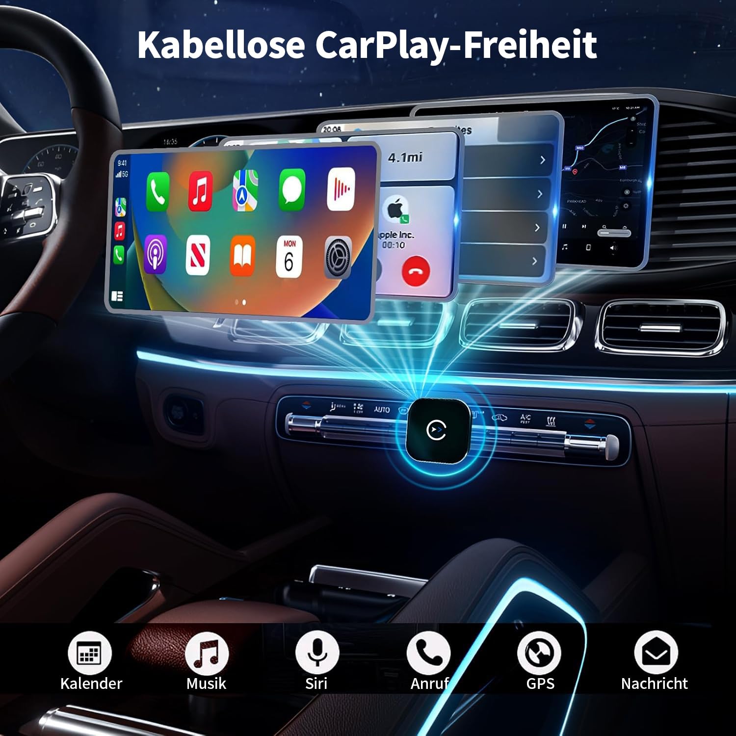 2025 Upgraded Wireless CarPlay Adapter – Bluetooth 5.3 & WiFi 6, Plug & Play USB-A mit USB-C Adapterkabel, stabile kabellose Verbindung ohne Verzögerung, kompatibel mit iPhone Android