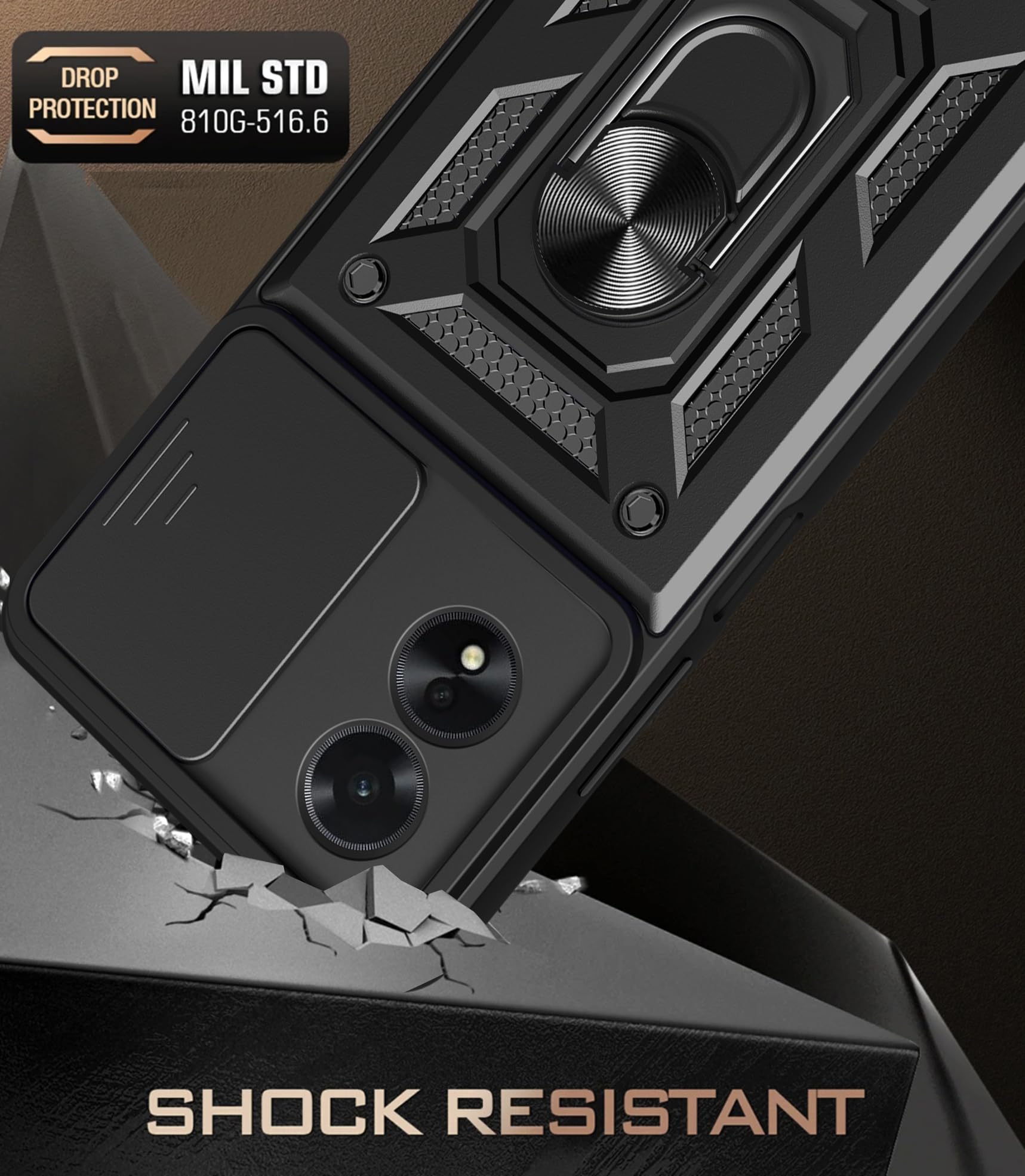 Cover Per OPPO A38 4G Con Anello Magnetico E Protezione Fotocamera Scorrevole - Custodia Antiurdo In Silicone TPU Rosso - 2