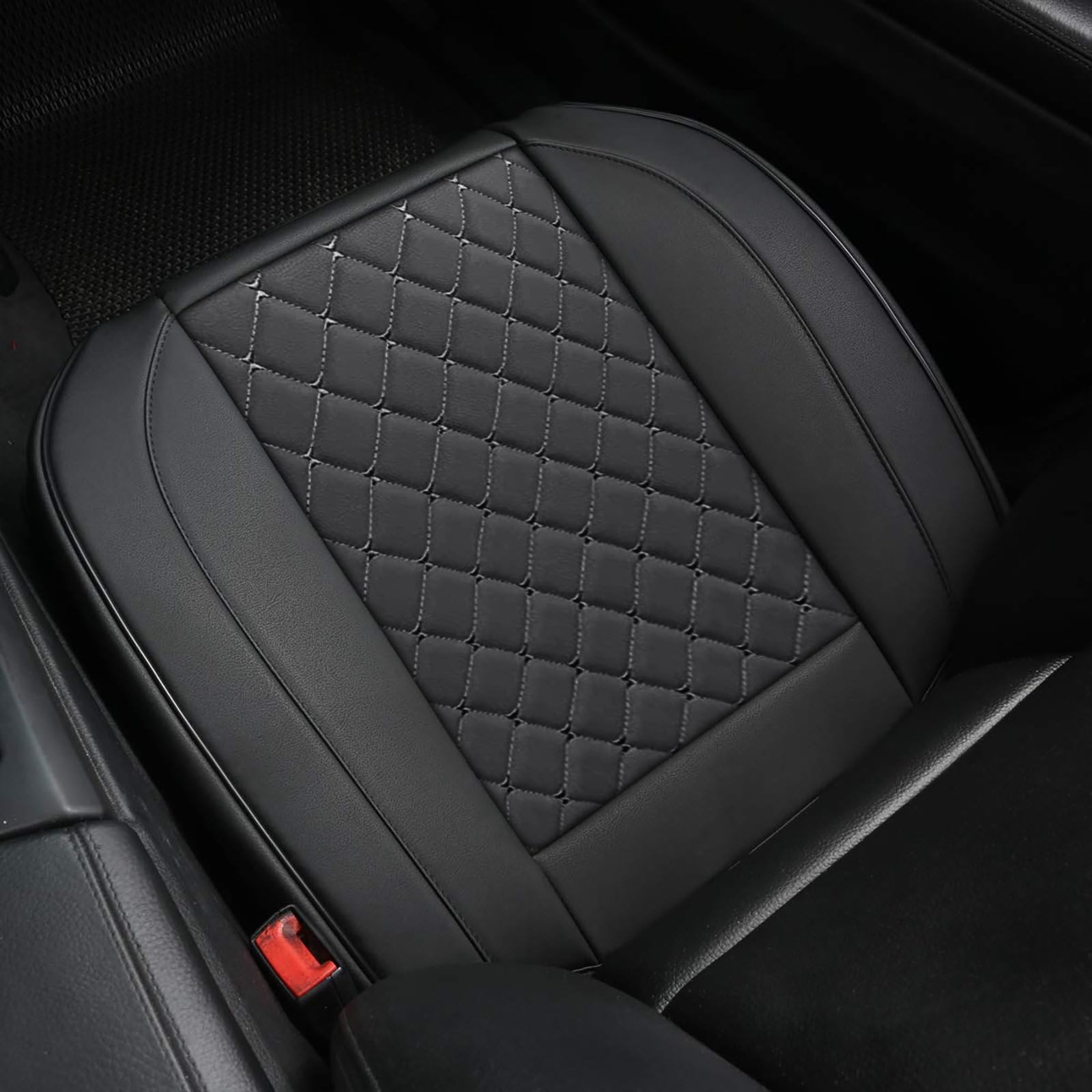 SanQing 2PCS Luxus PU Leder Autositzbezüge Schonbezüge für Vordersitzunterseite, Kompatibel mit 90% Fahrzeugen (Sedan SUV Truck Mini Van) (Black)