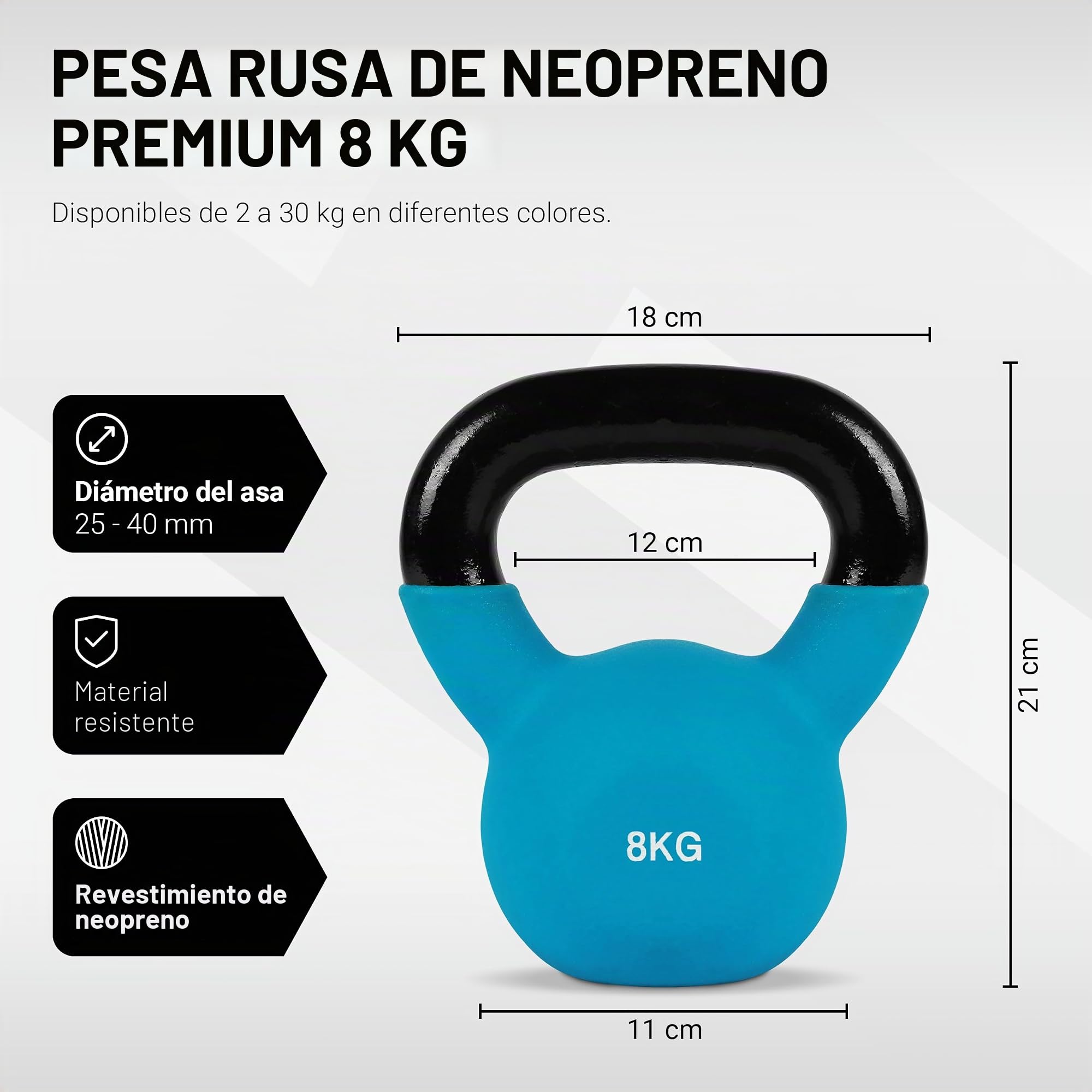 Kettlebell Profesional Neopreno 2 - 30 kg con póster de ejercicios, Pesas