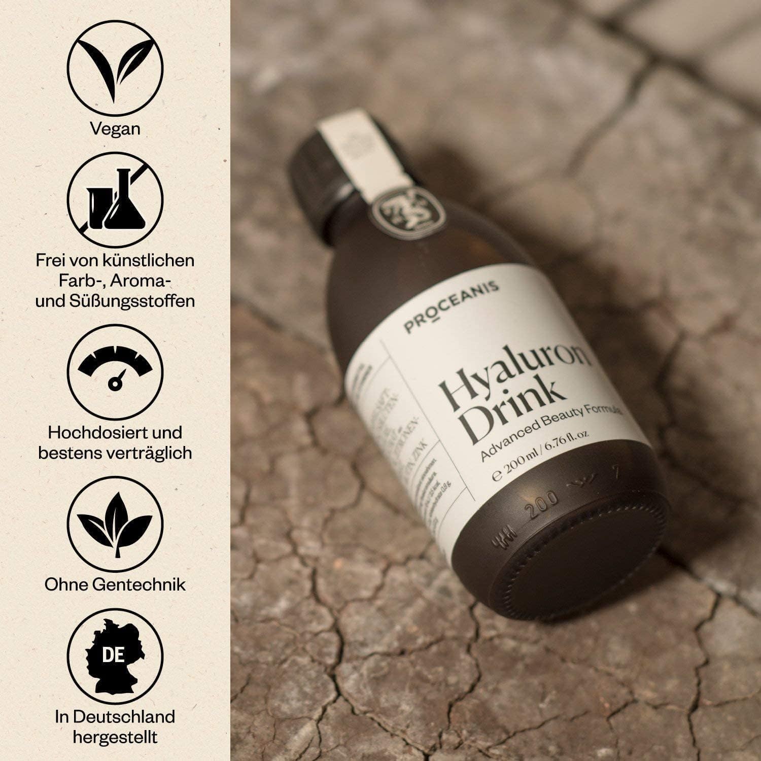 Hyaluron Drink (Hyaluronsäure hochdosiert) - Hyaluron zum Trinken für natürlich schöne Haut, Haare, Nägel - 100% Vegan (6 Wochen Trinkkur)