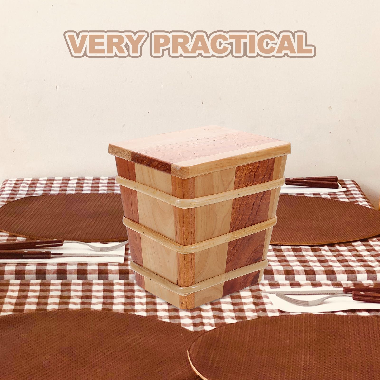 MAGICLULU Cubo de Arroz de Madera con Tapa y Cierre Hermético, Café