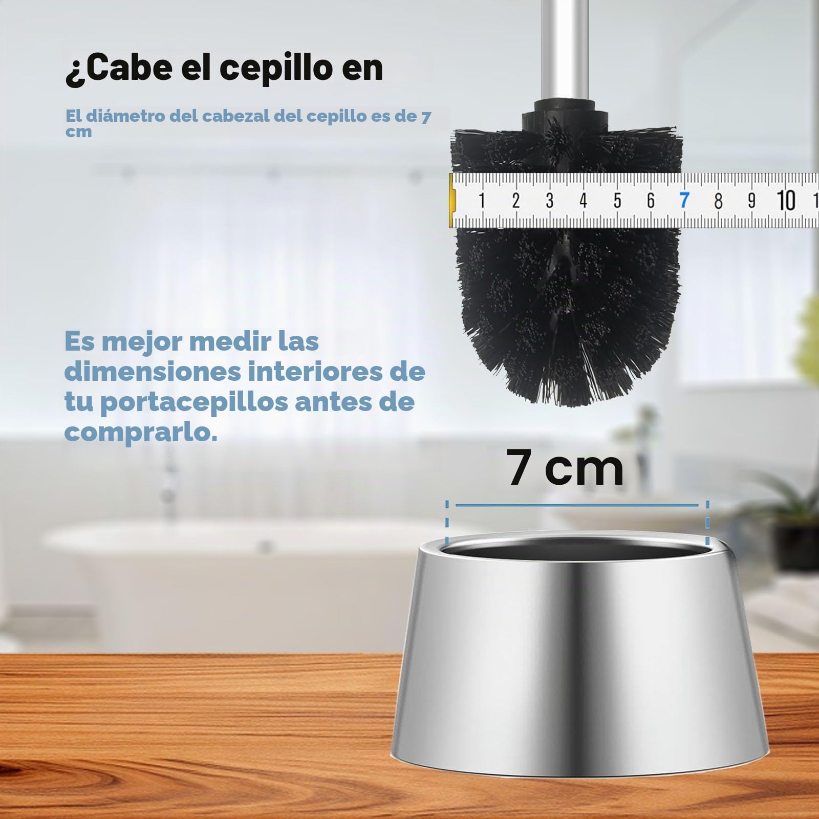 Escobilla de Inodoro, con 2 Cabezales de Cepillo, 7 cm de diámetro, de Acero Inoxidable 304, para la Limpieza del baño(PP Plateado)