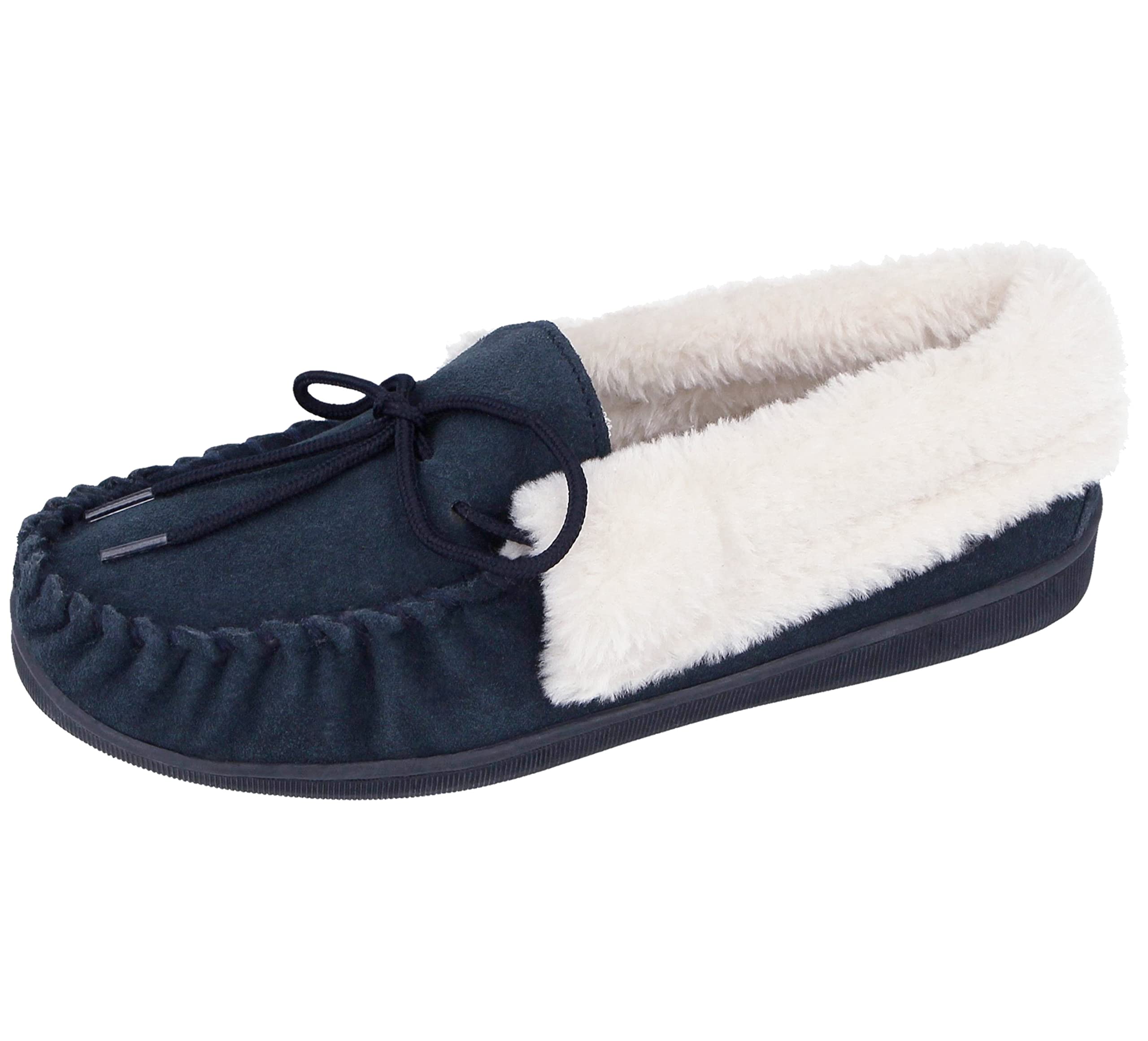 Cushion Walk Ladies Real Suede Leather Faux Sheepskin Fur Lined Moccasin Slippers Size 4-8