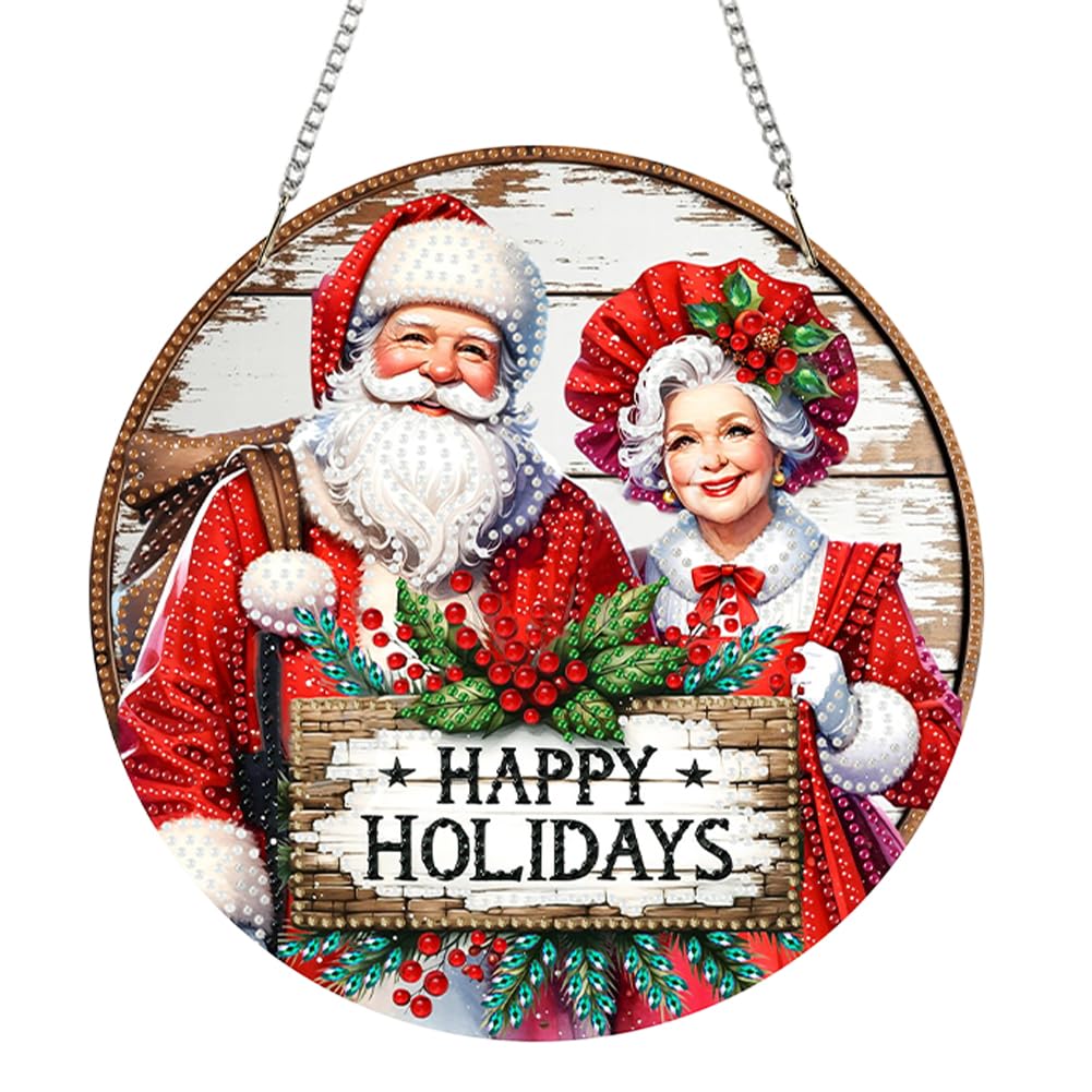 Acrylic 2D Flat DIY Christmas Mr and Mrs Claus Art Pendant Wall Decor