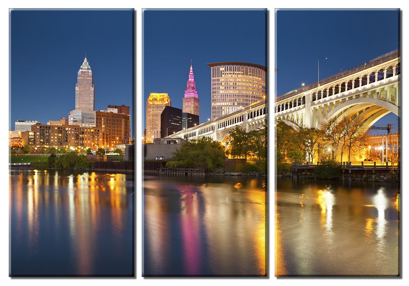 Picture Sensations Framed 3-Panel Modern Cleveland Skyline Downtown Giclee Canvas Art