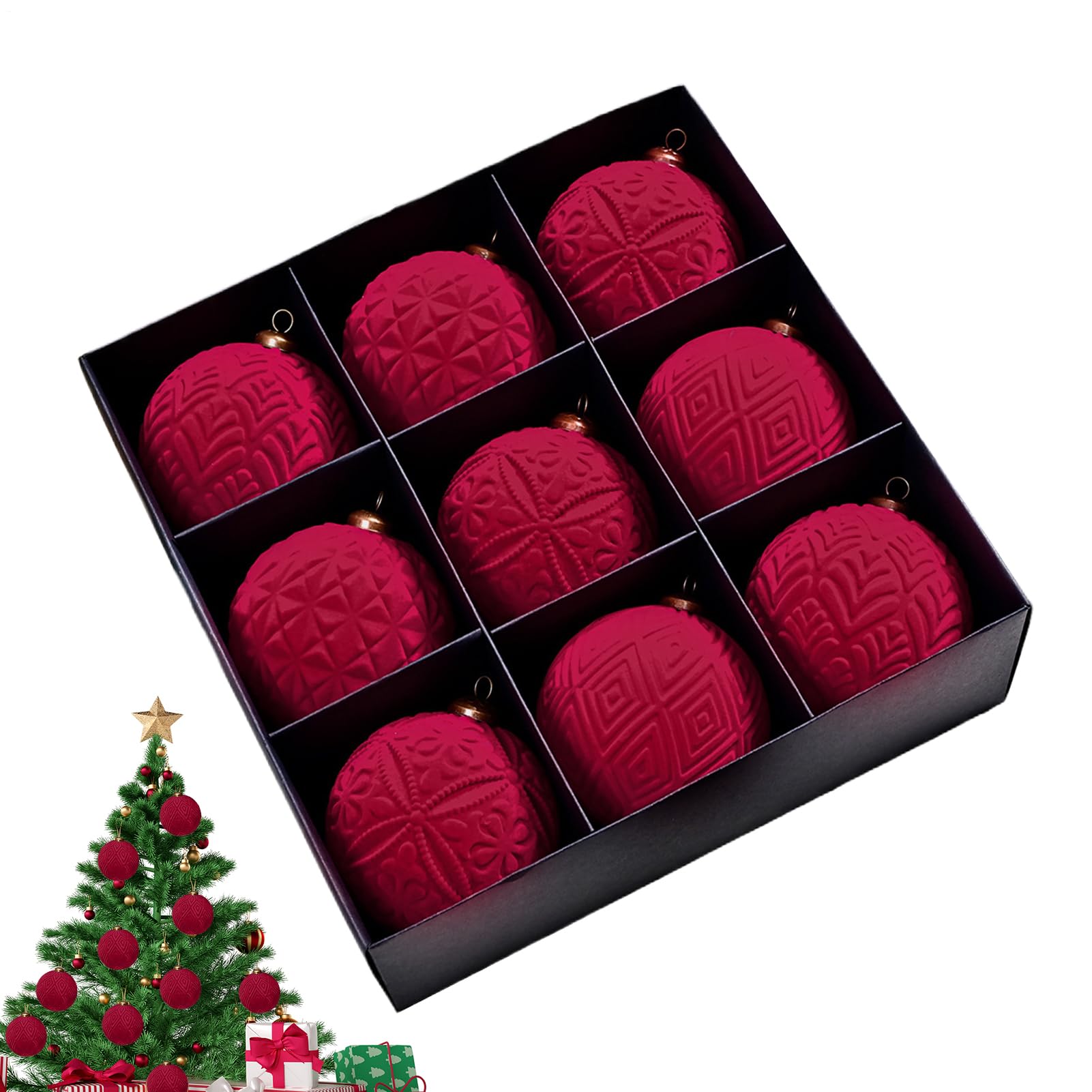 Boules de Noël incassables en velours 9 cm fini les décorations brisées