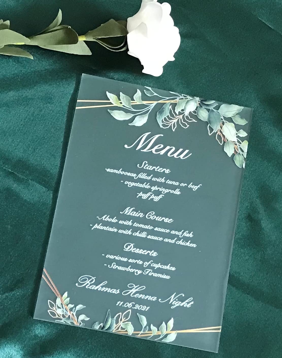 Wedding Menu,Acrylic Wedding Invitations,Custom Acrylic Menu,Green Leaf Menu,Acrylic Party Menu,Acrylic First Baby Shower Invitations,10pcs