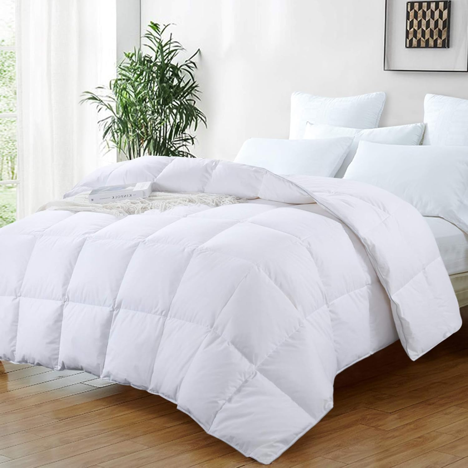 HOMBYS Luxurious Goose Down Comforter Queen Size,100% Cotton Down Proof Duvet Insert Bedding Comforters, 55 Oz Fill Weight Premium Goose Down Feather, 8 Corner Tabs ( White Comforter, Queen) : Home & Kitchen