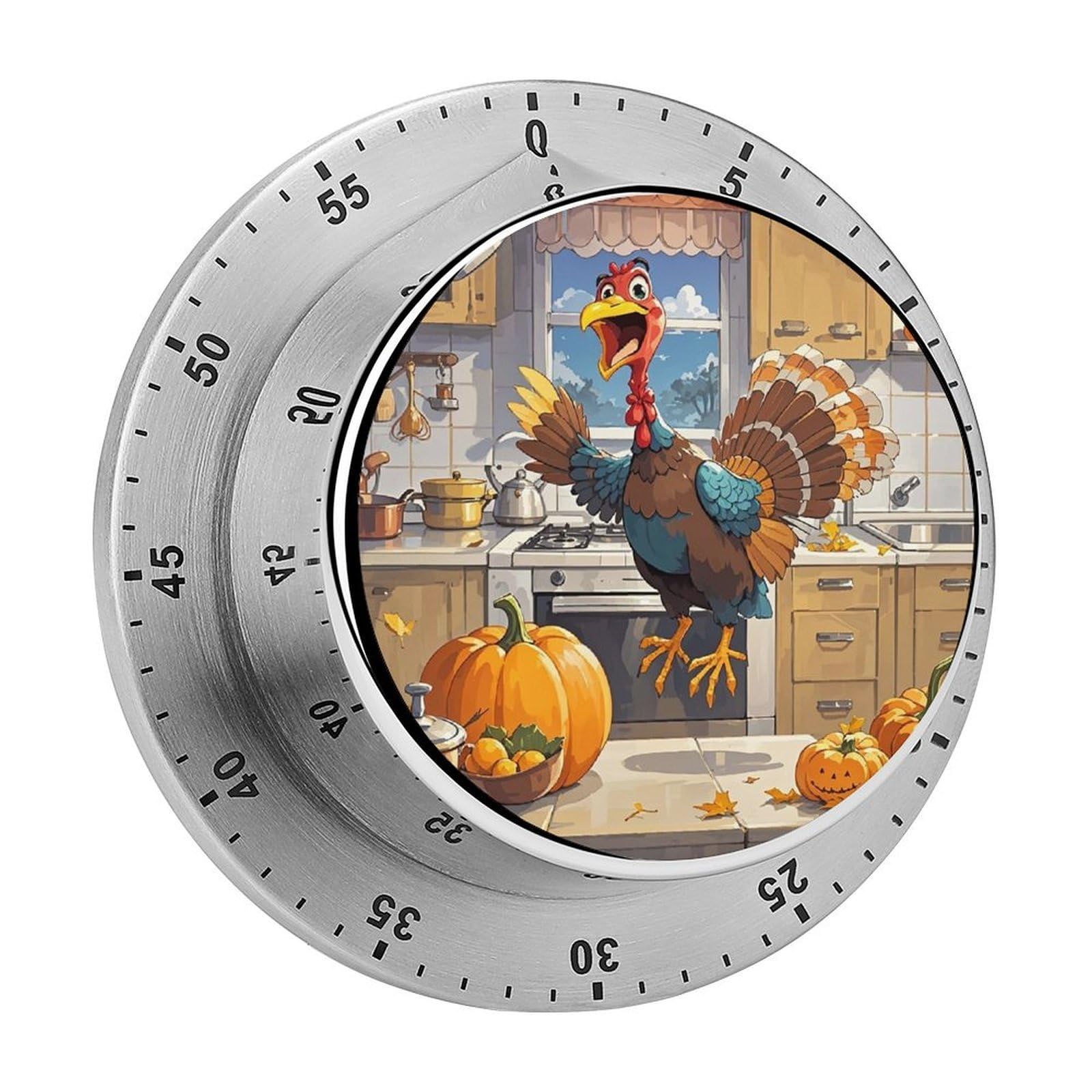 Pumpkin and Turkey Timer with Loud Alarm Precision 60 Minute Wind Up Timer Portable Manual Countdown Timers Exquisite Stainless Magnetic Kitchen Timers for Cooking Chef Clock
