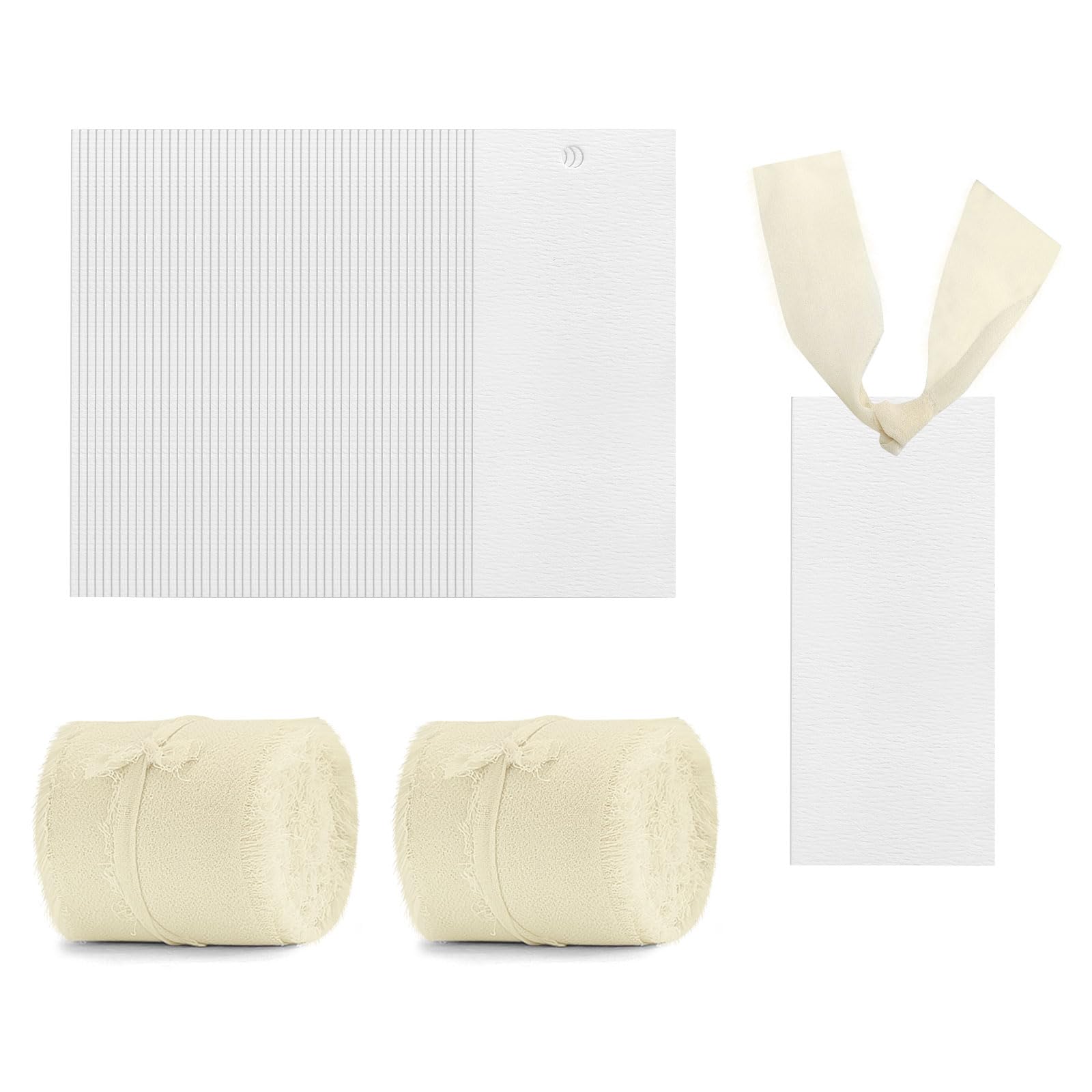 Modixun 50 Pack Name Place Cards for Table Setting, Blank Wedding Name Cards with 2 Rolls Chiffon Ribbon, Reserved Seating Signs Gift Tags for Dinner Party Food Buffet, Beige
