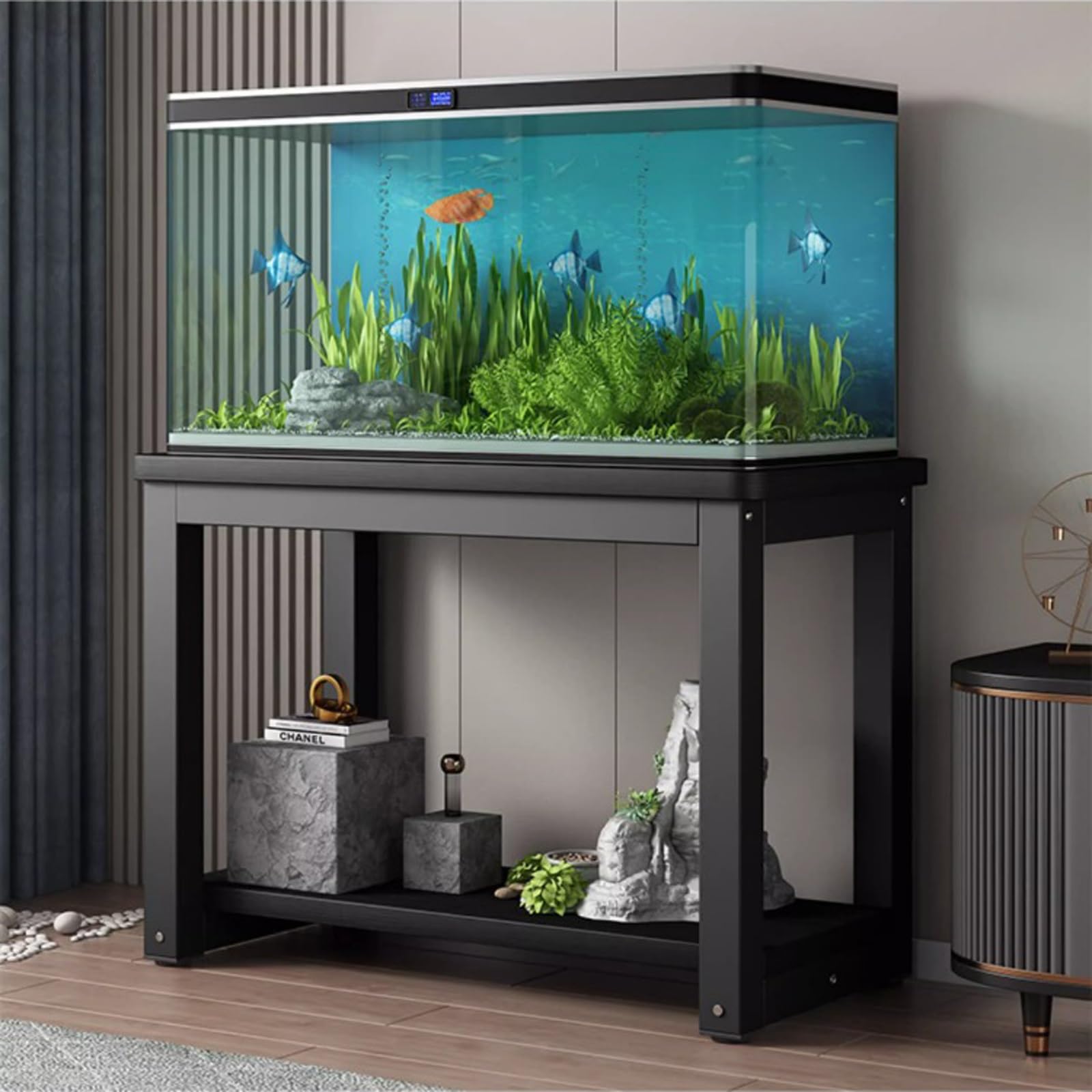 Supporto per acquario multi-spazio Armadio multifunzionale per acquario durevole versatile Supporto per acquario per salotti aree reception uffici stile F 60 x 30 cm