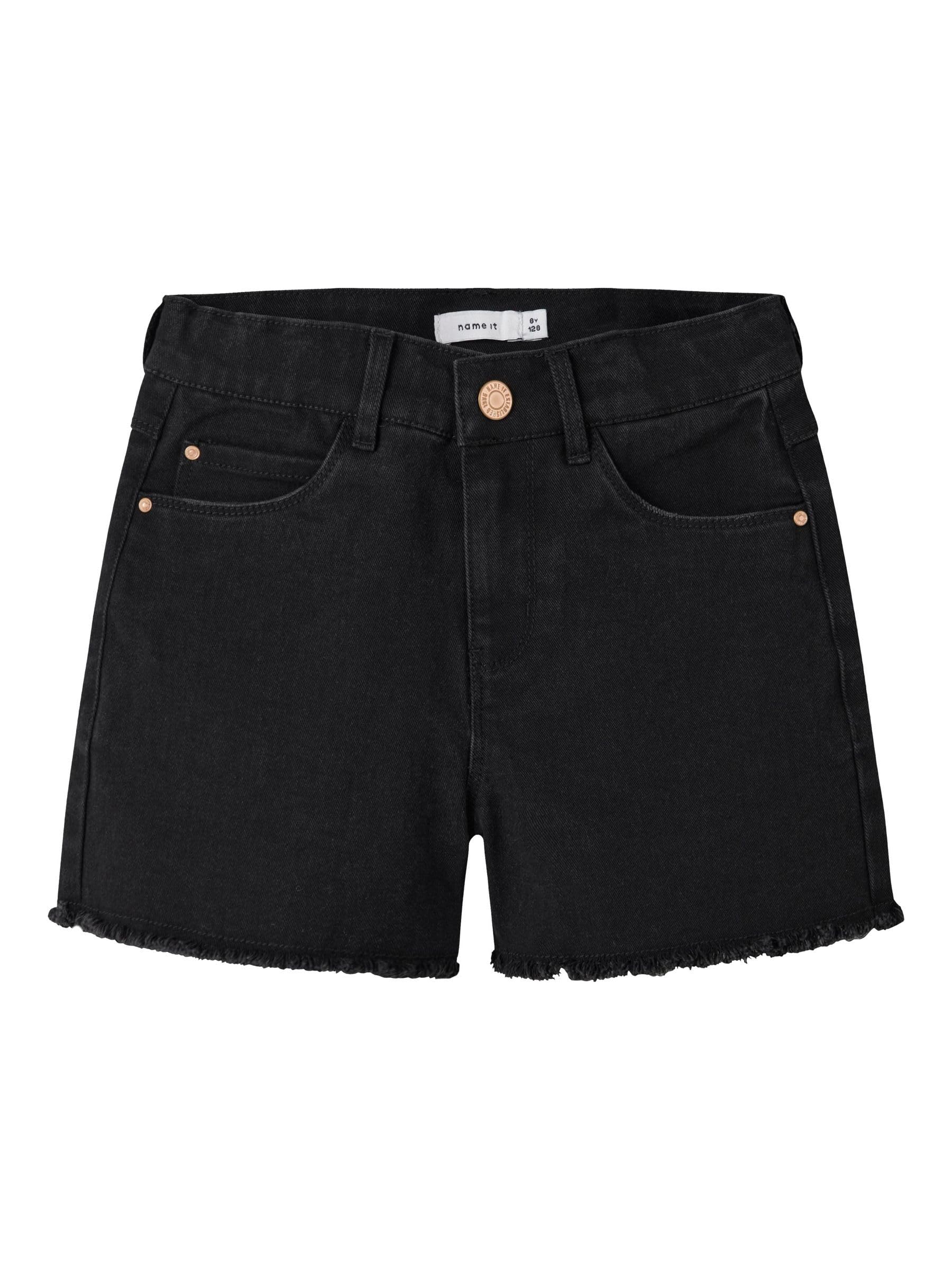 NAME IT Mädchen Nkfrose Hw Mom Dnm 8222-ya Noos Shorts, Black Denim, 146 EU