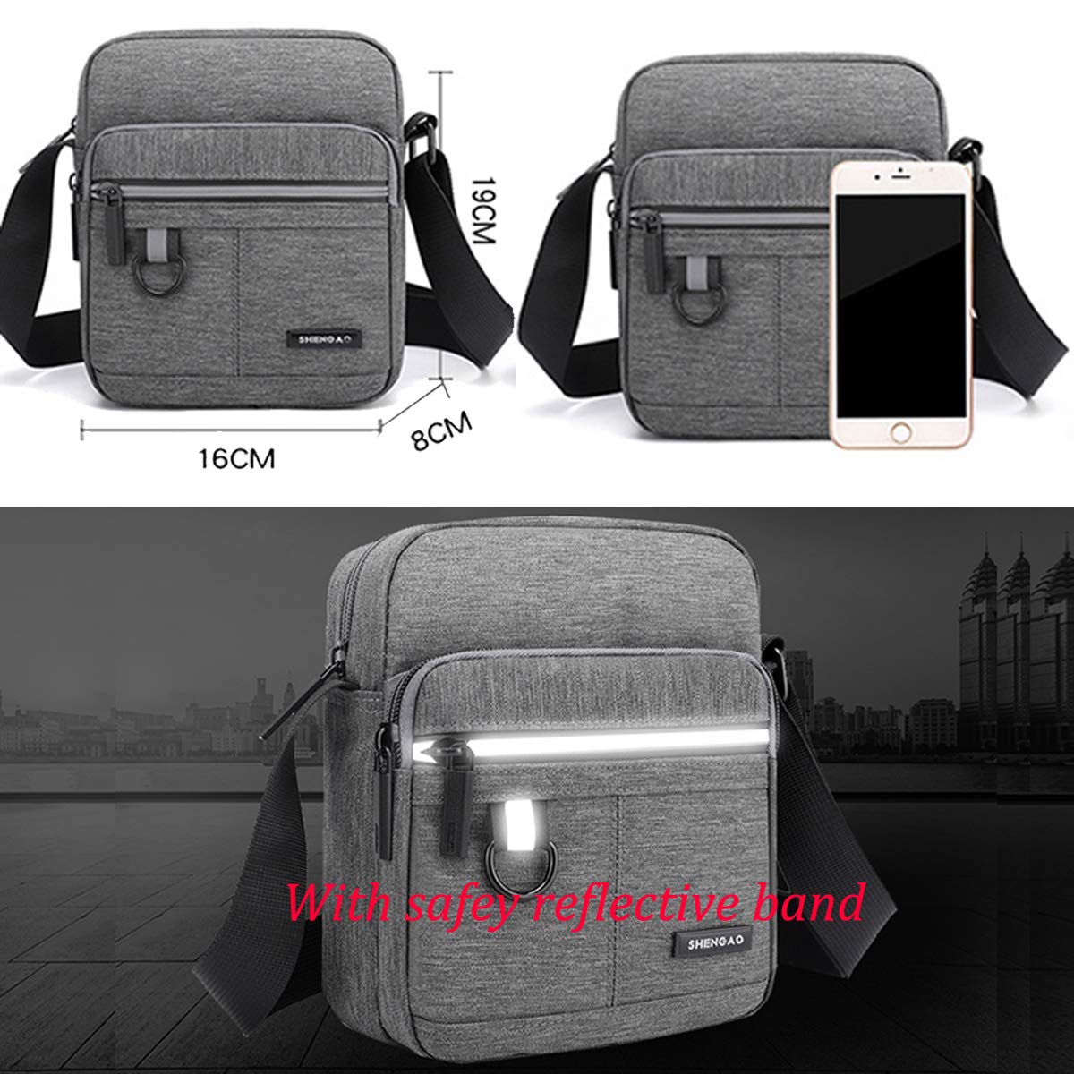Borsa a tracolla da uomo, a tracolla, per cellulare, per viaggi, escursionismo e sport all'aria aperta, colore: grigio
