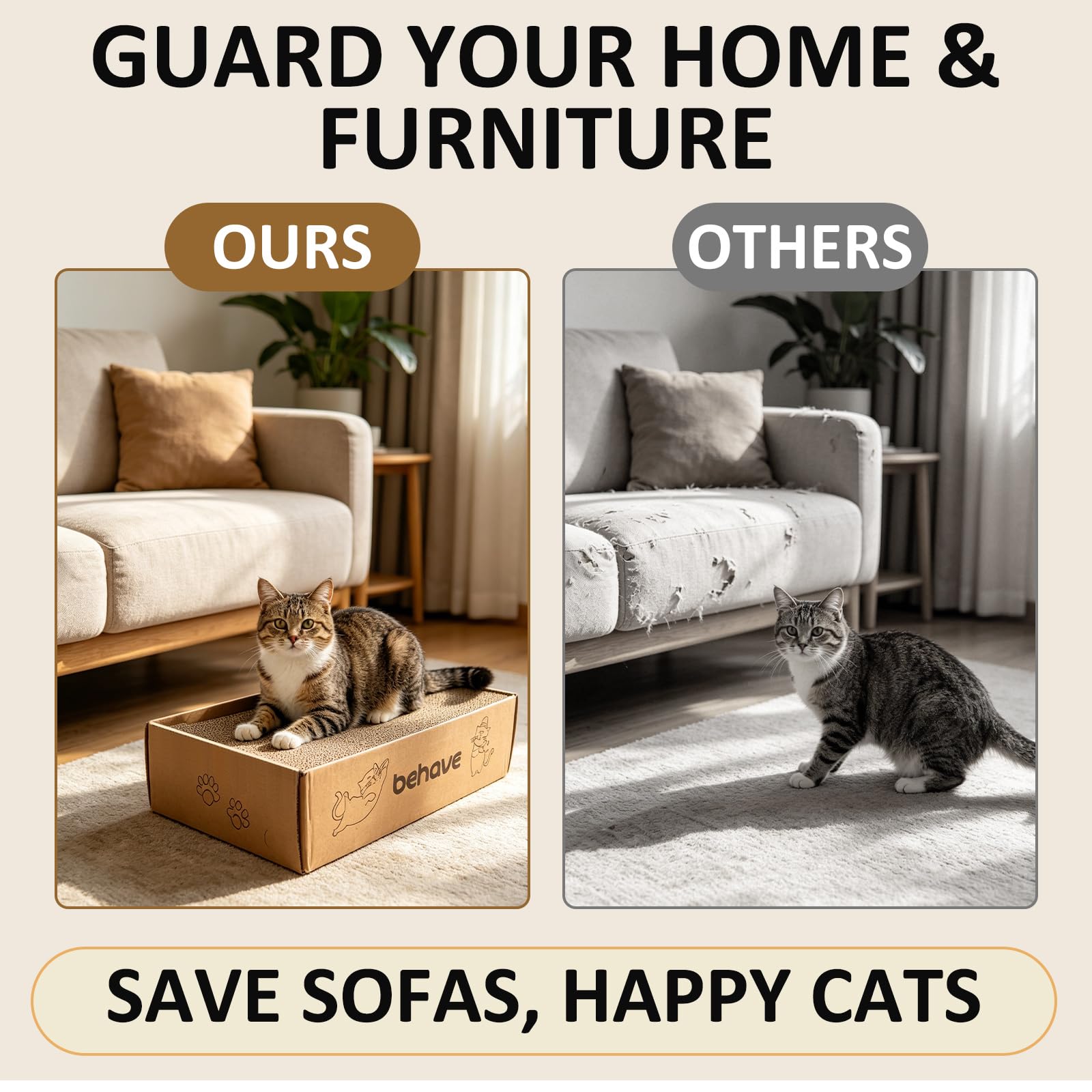 AKOLAFE Rascador para gatos con caja, 5 unidades, cartón rascador de doble cara para gatos, 40 x 24 x 2,5 cm, tablas para rascar gatos, casa de gatos, caja de cartón para rascar para gatos de interior