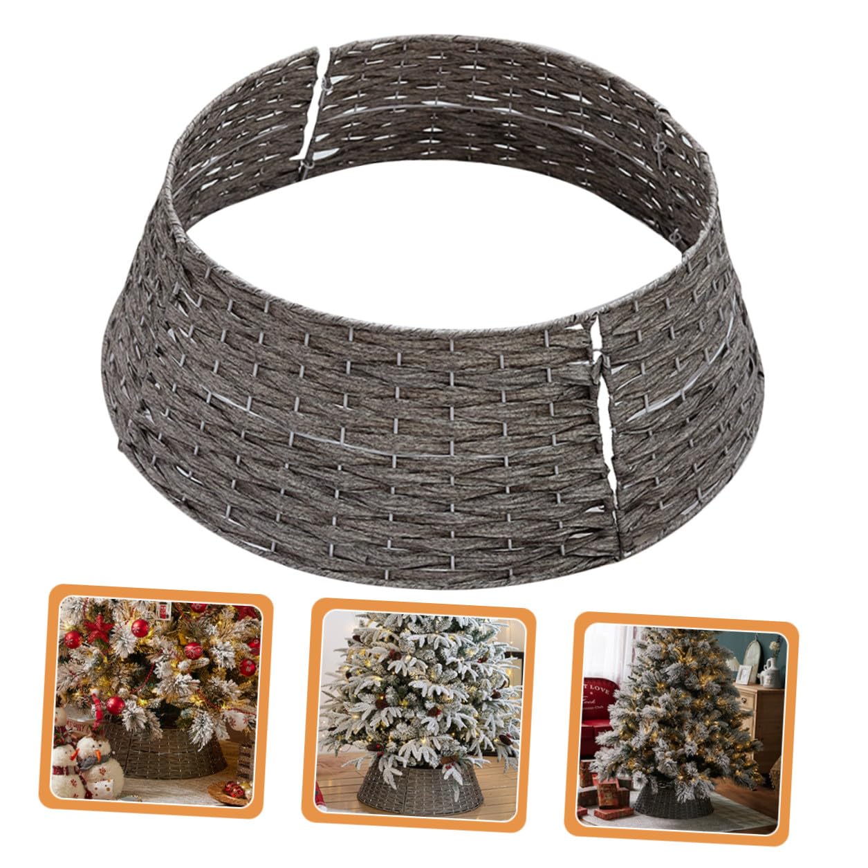 FOMIYES Supporto per Albero di Natale Collare e Gonna in Rattan Intrecciato Grigio Piccolo, Copri Base Riutilizzabile per Decorazioni Natalizie e Contesto Festivo