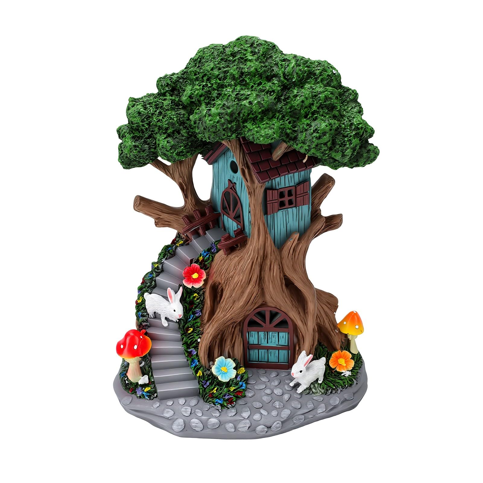 Casa delle Fate Solari, Cottage a Forma di Fungo in Resina con | Statuetta di Piccoli Funghi e Coniglio, Resina Resistente Agli Agenti Atmosferici, Luce Notturna Automatica da 300 MAh,