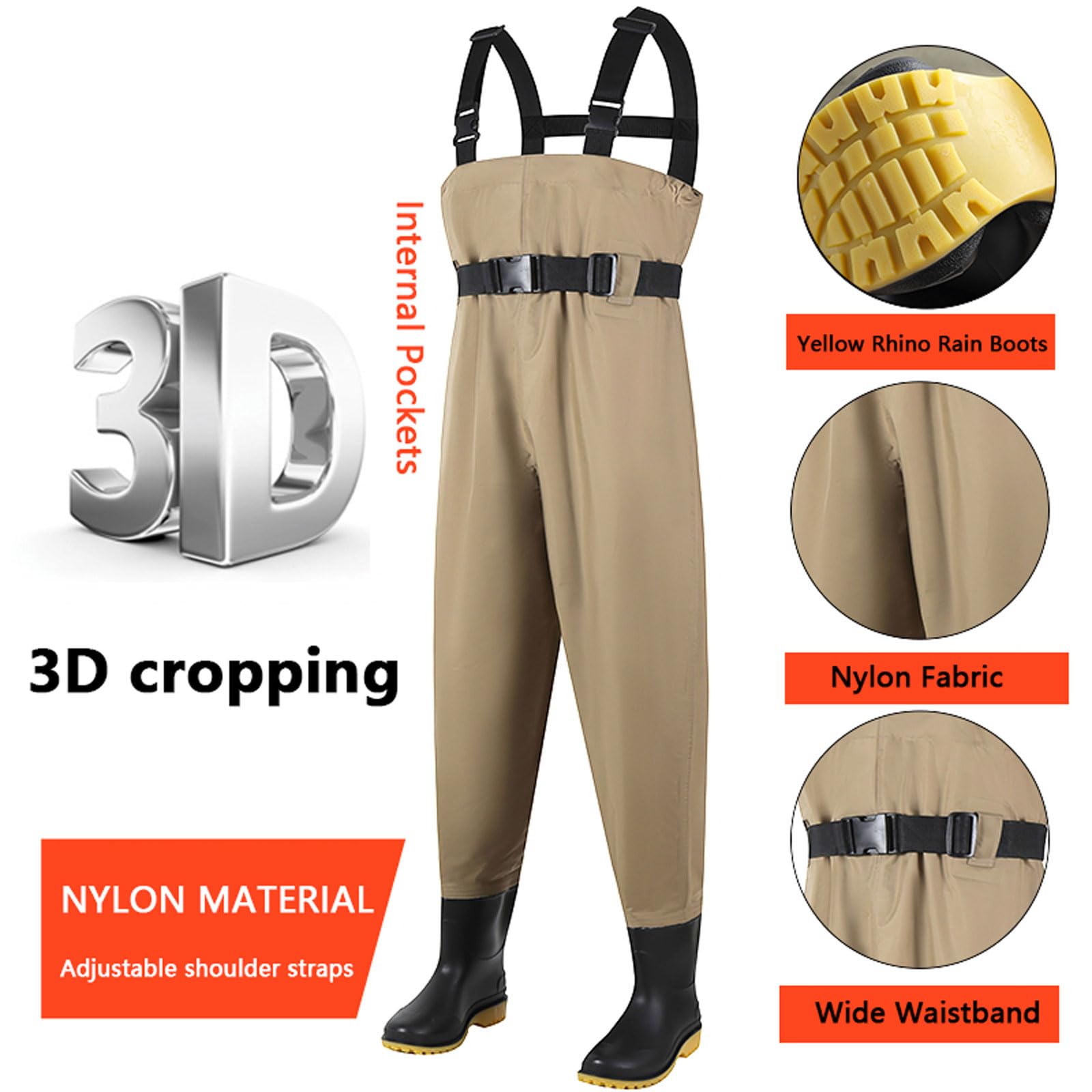 Wathose Herren Anglerhose mit Stiefel Gr 38-47 Atmungsaktive wasserdichte Teich Fischer Watstiefel Hose,Angel-Wathose mit Verstellbarer Riemen,Eingebaute Tasche,für Angeln,Bauernhöfe,Bauarbeiten