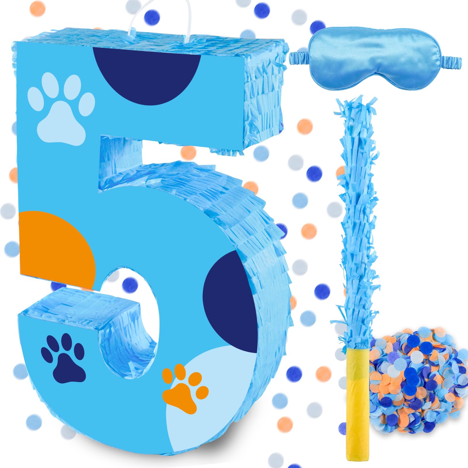 Photo 1 of 16 Inch Number 5 Dog Paw Pinata with 16 Inch Piñata Stick Blindfold Confetti for Boy Girl Kids 5th Birthday Party Decorations (5th)