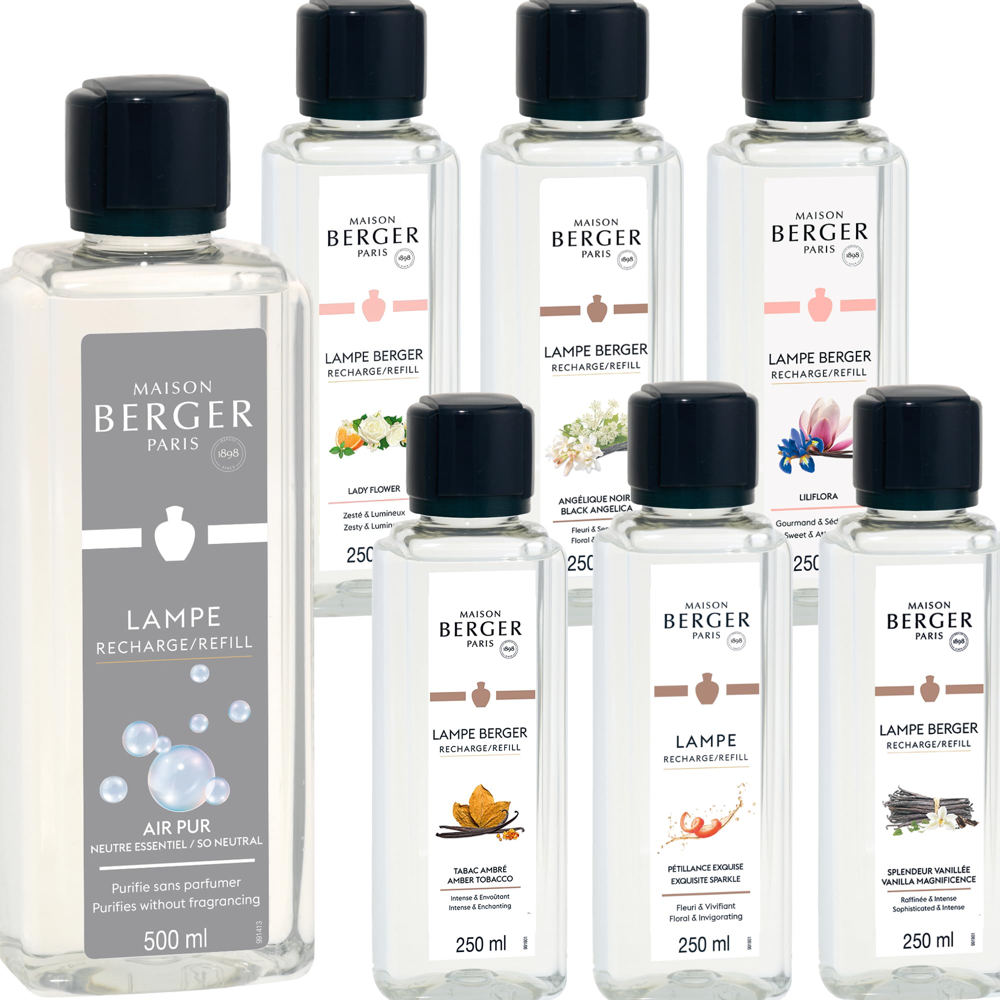 LAMPE BERGER Paris Düfte - großes Entdeckungsset mit 6X 250ml Duft und 1x 500ml Neutral - XXL Duftset Edition